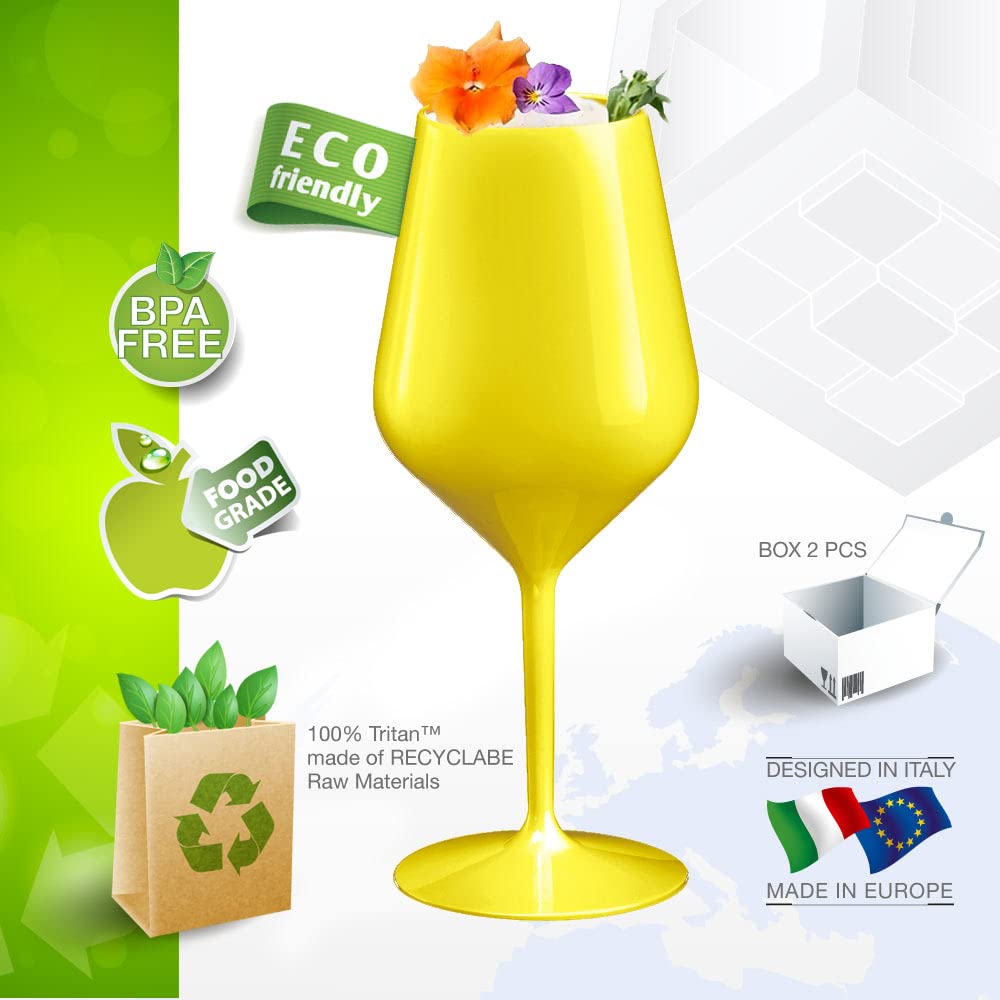 Bicchieri da vino in plastica infrangibile - Calici da champagne - Giallo - 47 cl