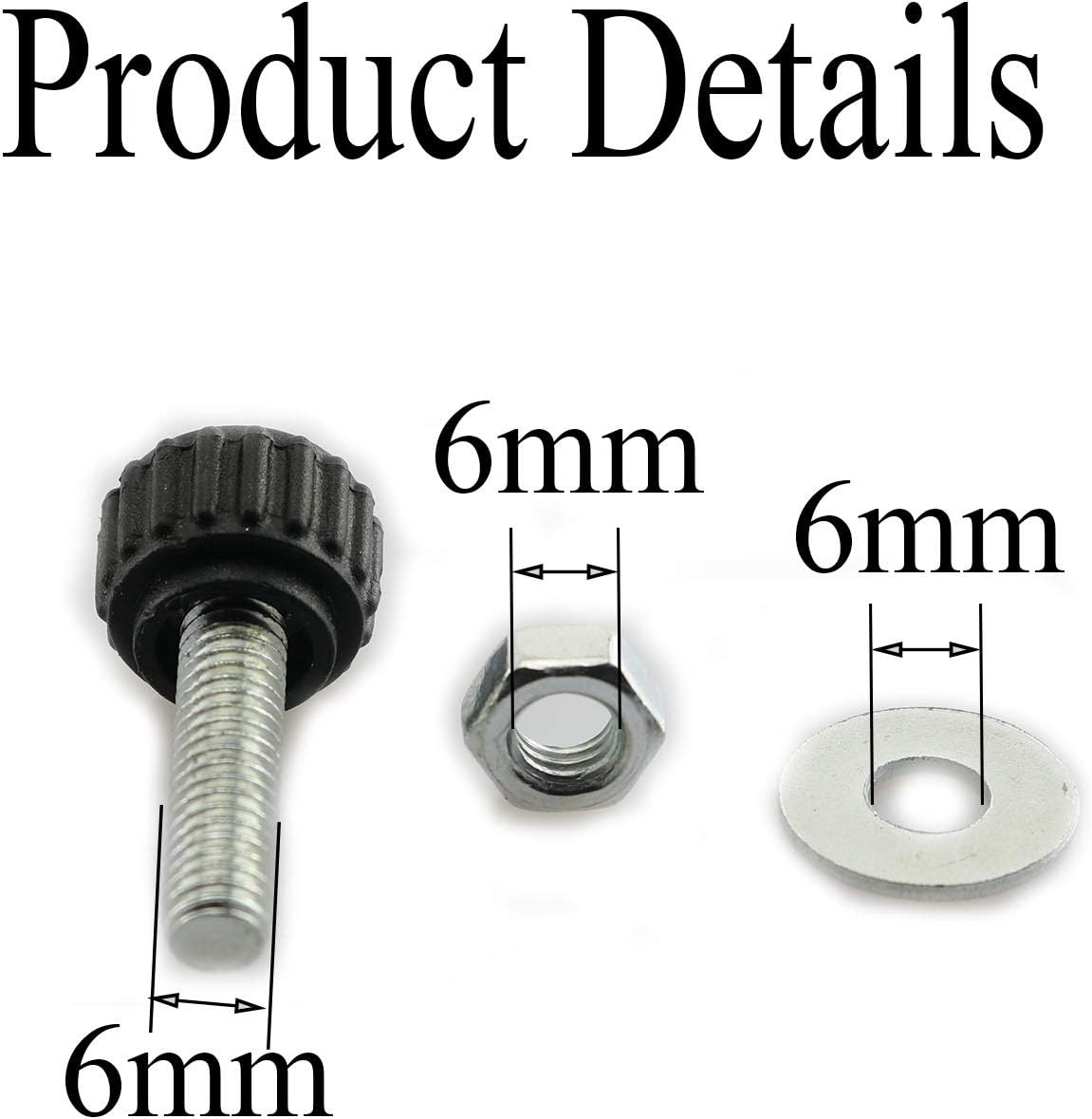 8 Set M6x20 Thumb Screw Plastic Round Shape Head Threaded Knurled Grip Knobs Clamping Screw with Nut Washer