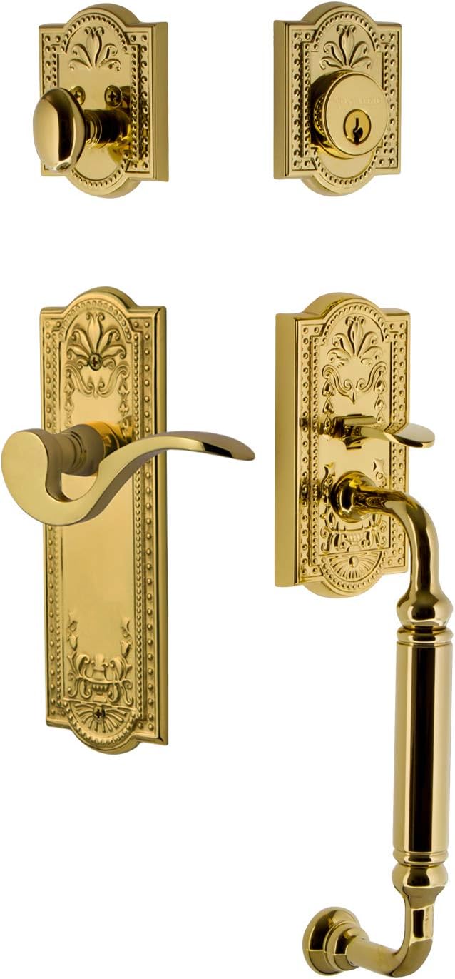 Nostalgic Warehouse Meadows Plate C Grip Entry Set Manor Lever in Antique Brass