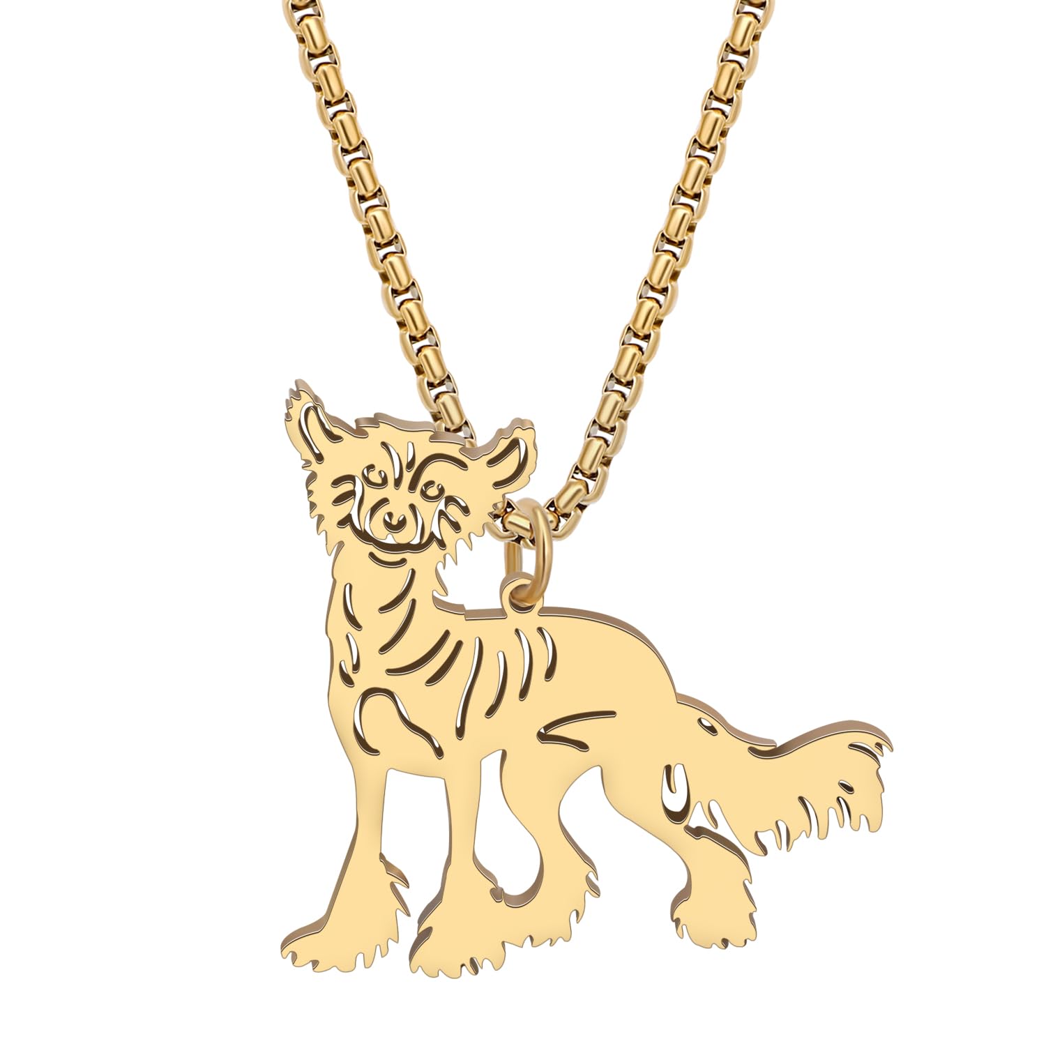 NEWEI Cute Dog Necklace Pendant 18K Gold Plated Stainless Steel Fashion Pet Dog Jewelry Gifts for Women Dog Mom Adjustable Charms (Chinese Crested Dog Gold)