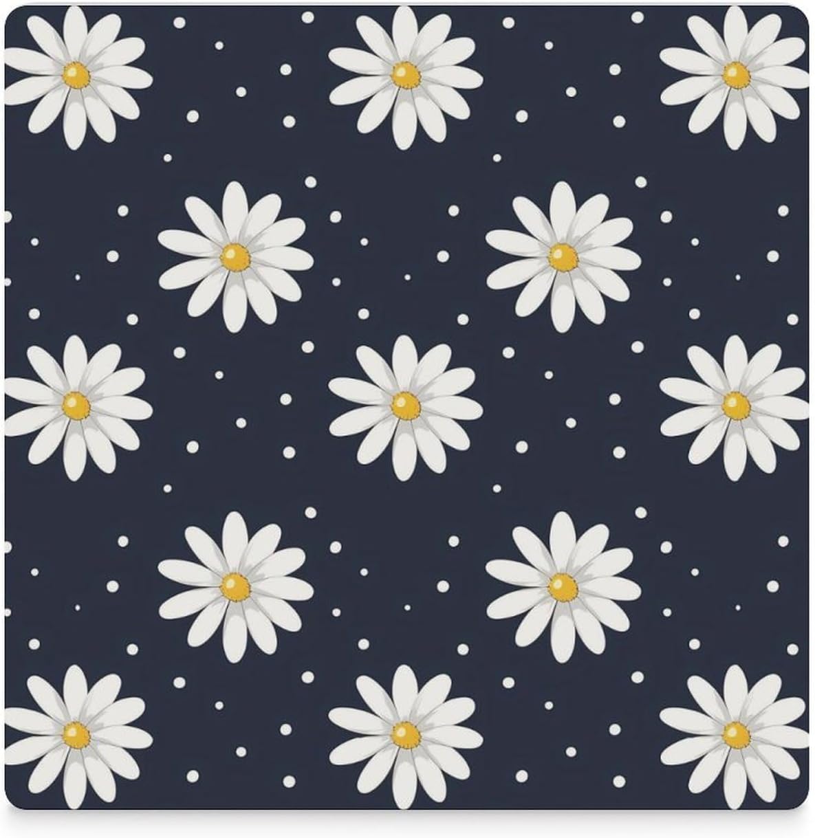 White Daisies Circles Coaster for Drinks Square Ceramic Table Coasters Stone Mat Crafts 6PCS Home Kitchen Decor