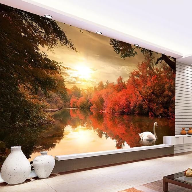 Papier peint paysage 3D Lac des cygnes, peinture murale haut de gamme 350cm