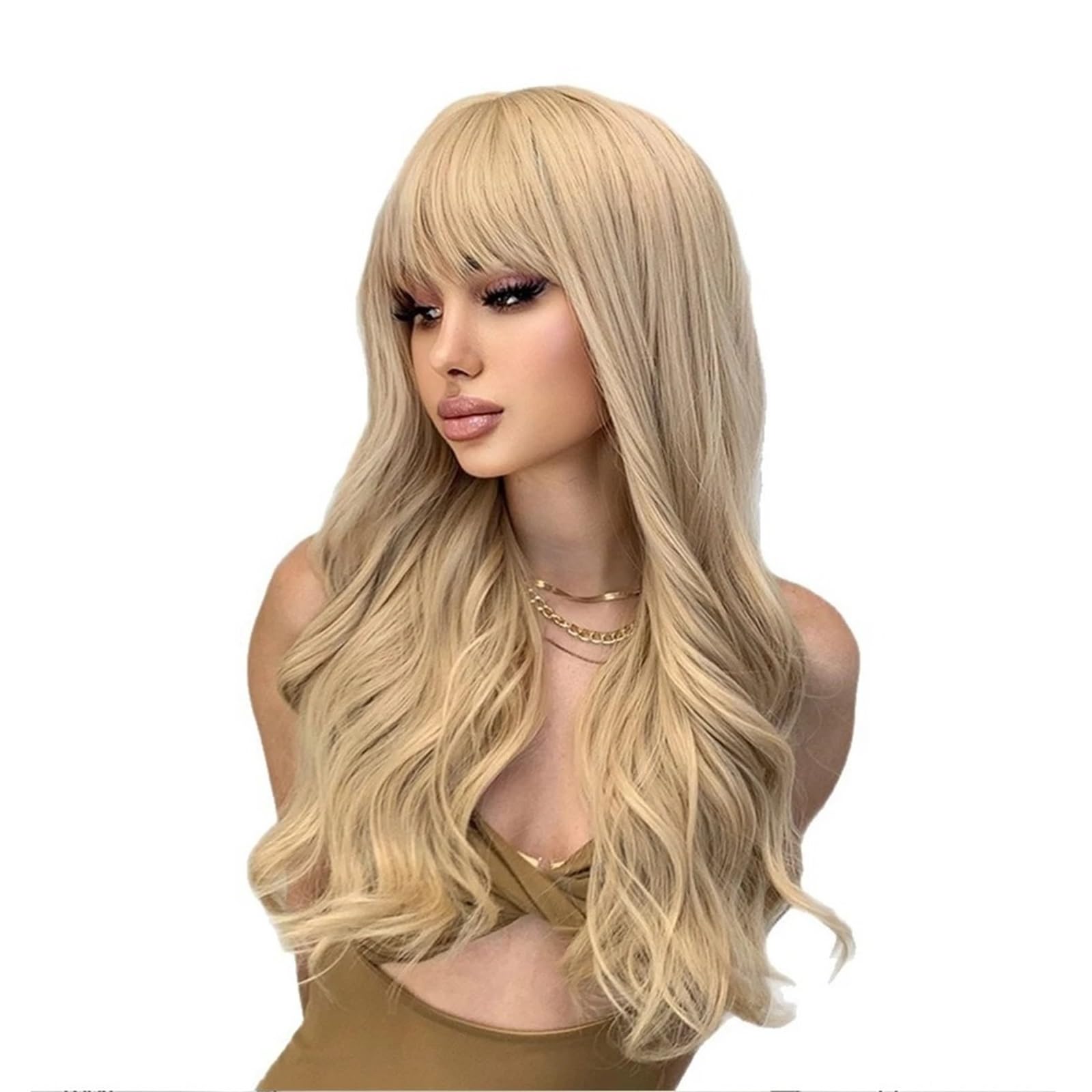 Lizhuzhuzs28 Wigs Blonde Wavy Synthetic Wigs with Bangs for Women Daily Party Lolita Cosplay Glueless Wig Heat Resistant Hair Extensions