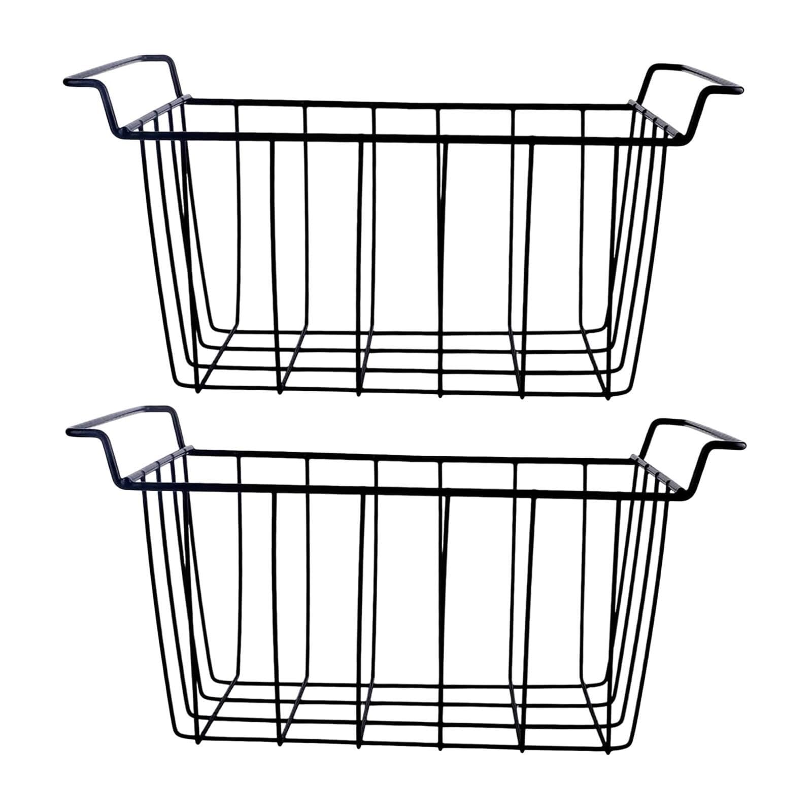 2 metalowe koszyki do zamrażania, pojemniki do przechowywania, organizer, kosze druciane z uchwytem, do kuchni, domu, spiżarni, biały, 45 cm (czarny, 47,5 cm)