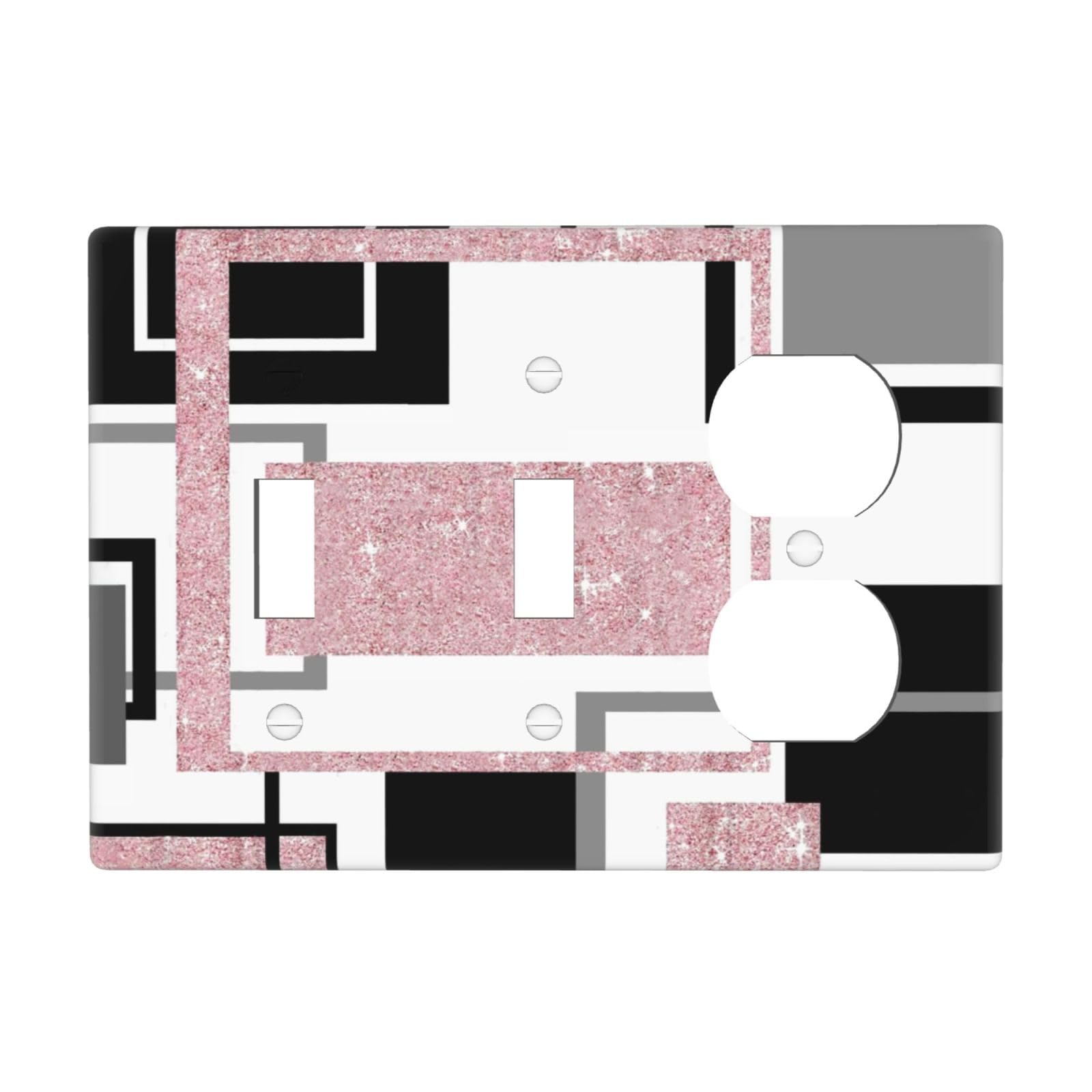 Glitter Pink Grey W hite Geomtric 3 Gang Combination 2 Toggle 1 Duplex Receptacle Outlet Covers Light Switch Cover Combo Wallplate Decorative Faceplate