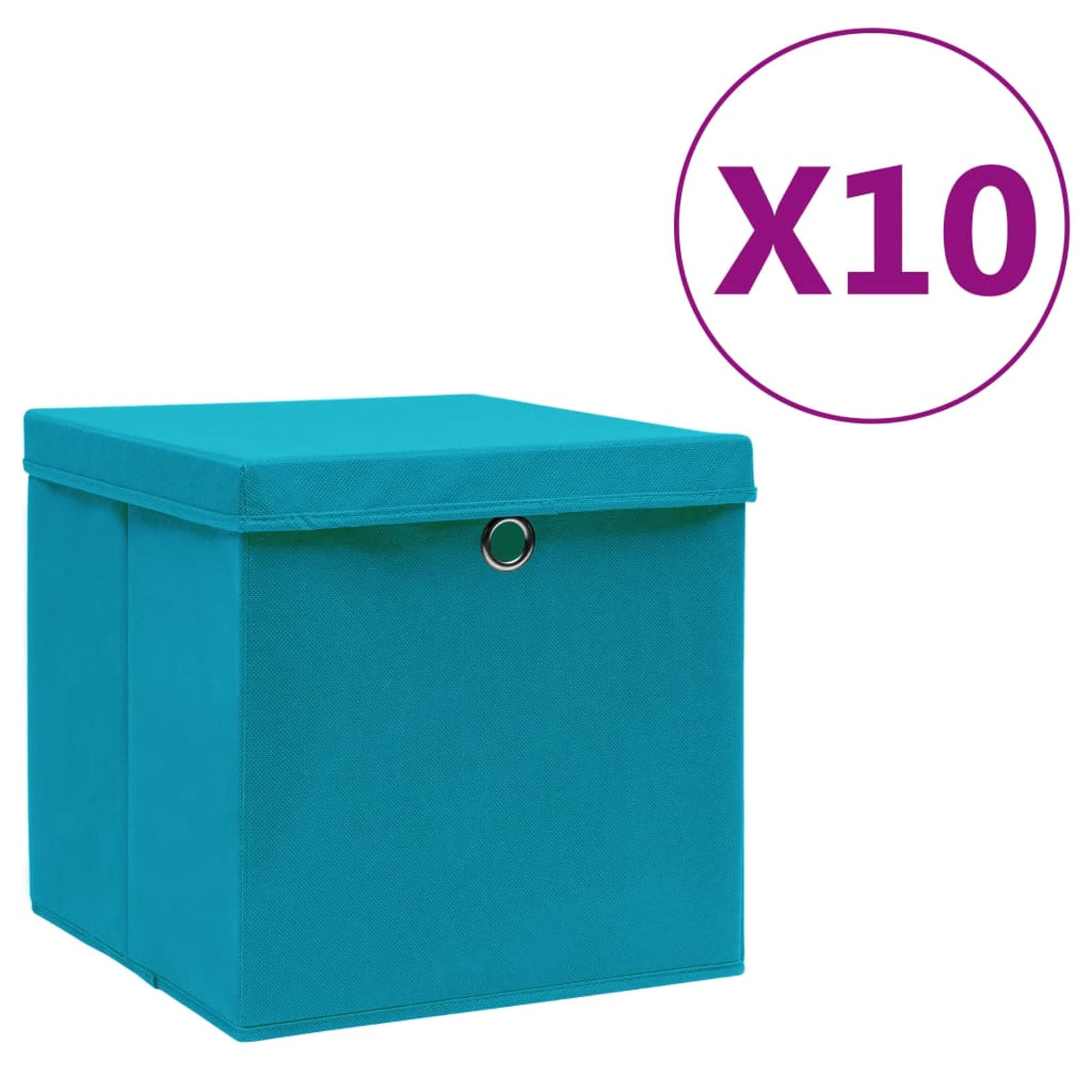 Tidyard 10 STK. Aufbewahrungsbox mit Deckeln Zusammenklappbar Spielkiste Regalkorb Faltkiste Korb Kinderbox Faltbox Box Kiste Vliesstoff 28x28x28 cm Babyblau