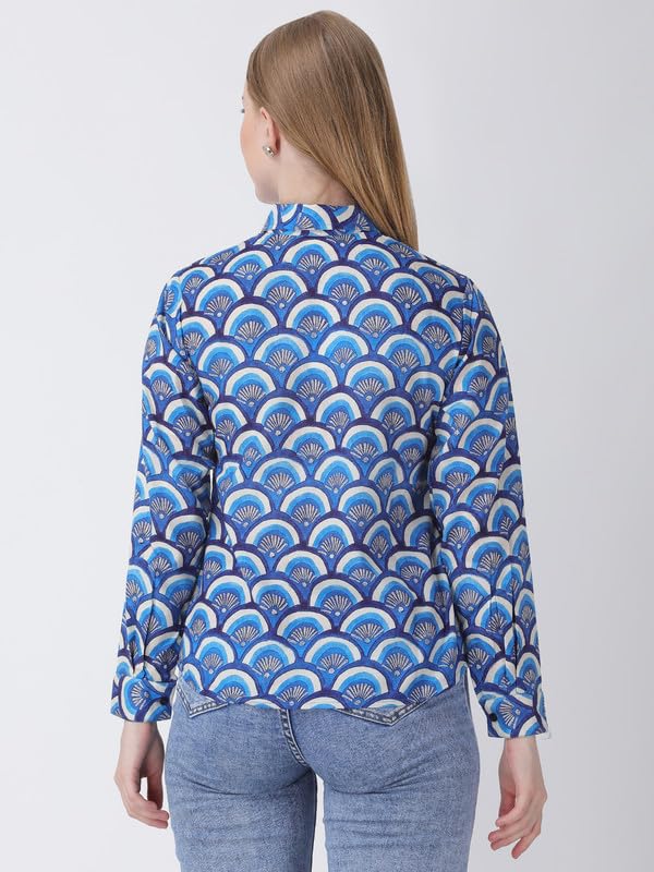 Image of For U Women Blue Cotton Printed Shirt