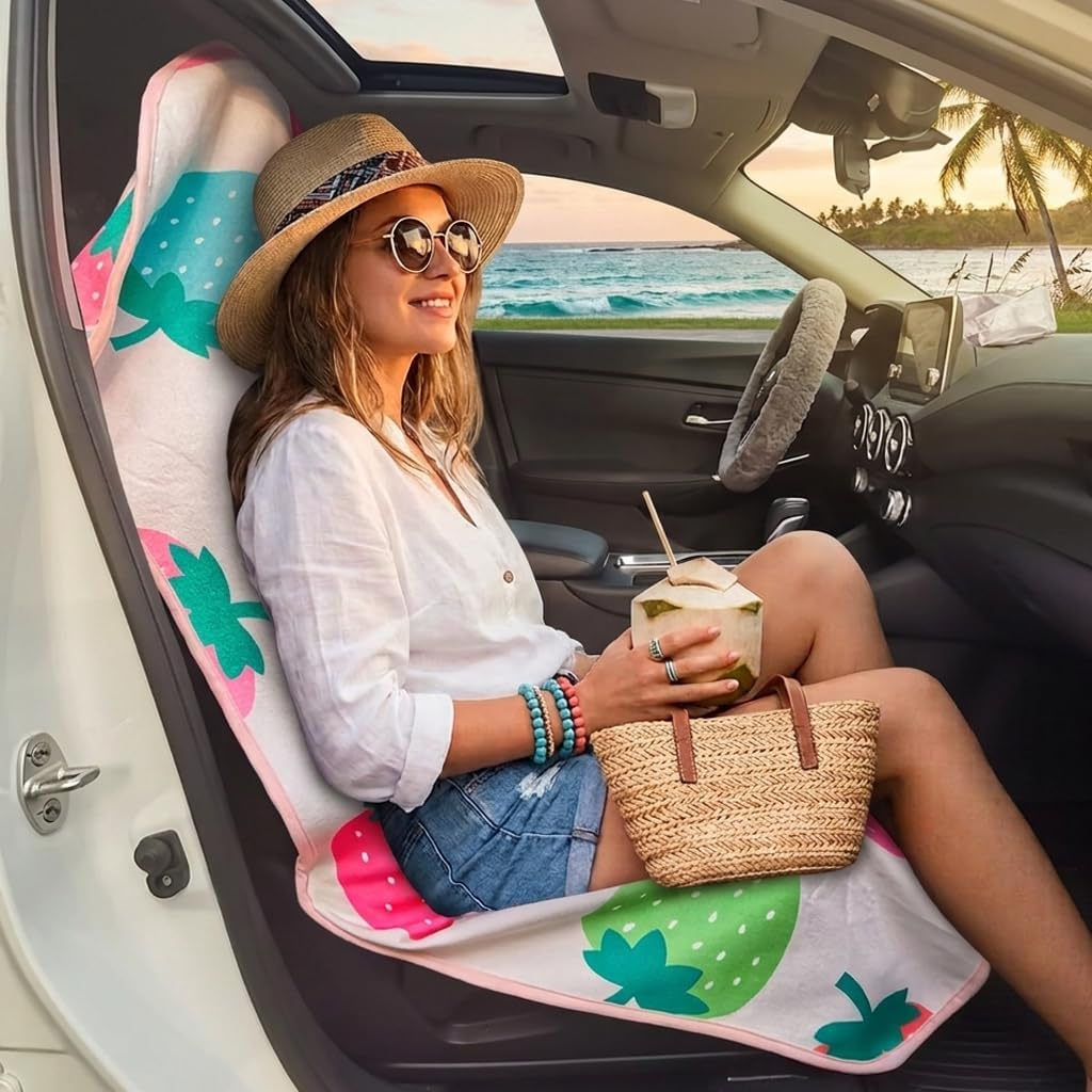 Car Seat Cover Protector Front Seats,for Gym Workout,Running,Swimming,Beach and Hiking,Waterproof Sweat Towel Bucket Seat Covers for Cars SUV Trucks (Strawberry, 1Pcs) thumbnail