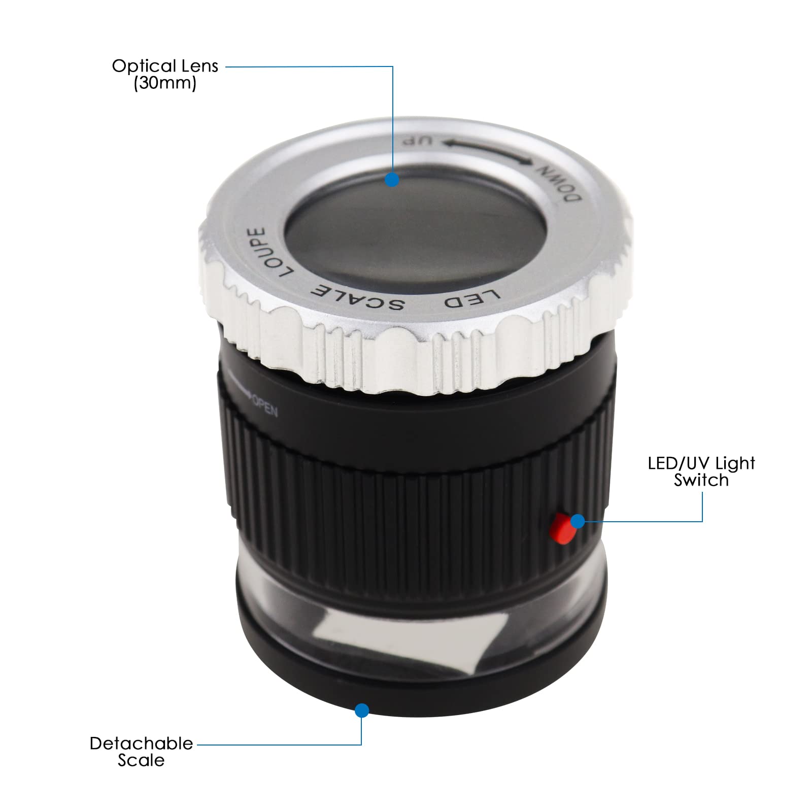 Lente d'ingrandimento 10X - LED illuminato, UV illuminato, lunghezza focale regolabile, lente d'ingrandimento per gioielli tessili monete francobolli bordo gemme