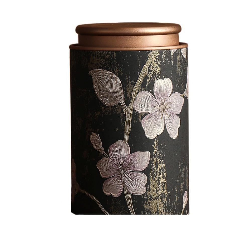 Tea Storage Tin - Airtight Metal Sealed Jar for Loose Leaf Tea, Portable Round Tea, Coffee & Sugar Storage Canister, Home Kitchen Decor(Black-L)