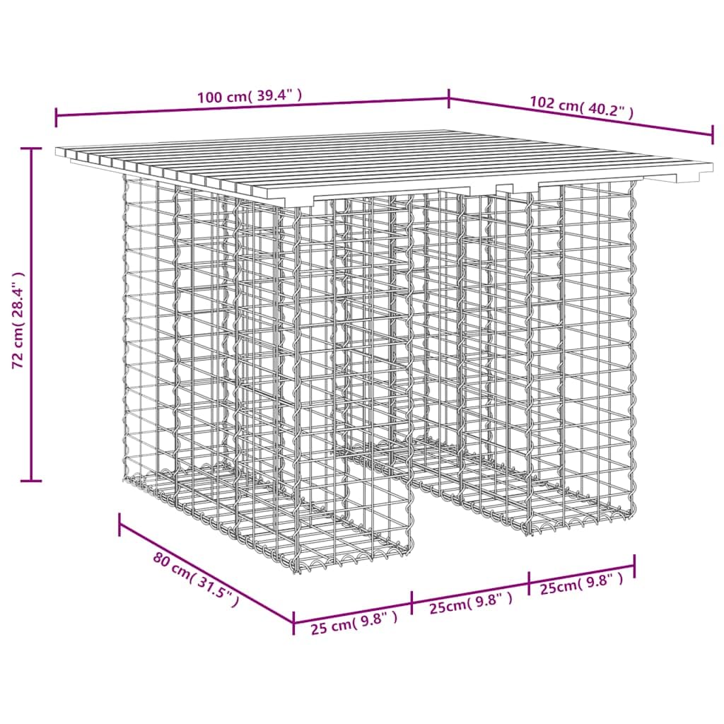 Solivagant Tavolo da Giardino in gabbione Design 100x102x72 cm in Legno massello di Pino,Marrone,24.83kg