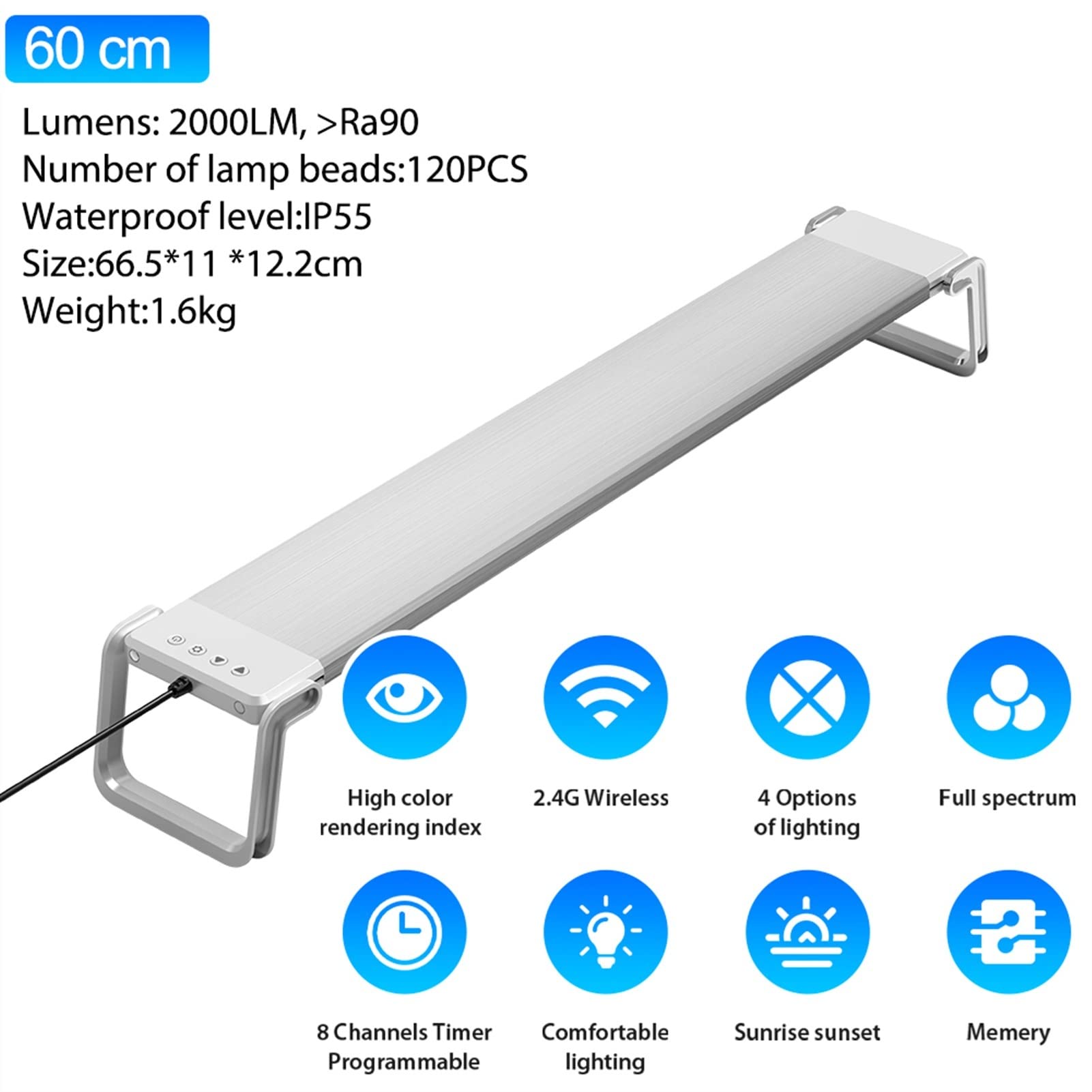 Subacquee Luci 60-90 cm multicolore. GUIDATO Acquario di spettro completo L'illuminazione di acquario con timer Tank Phish Dimmable Sport con telecomando da 2,4 g programmabile GUIDATO Luce dell'acqua
