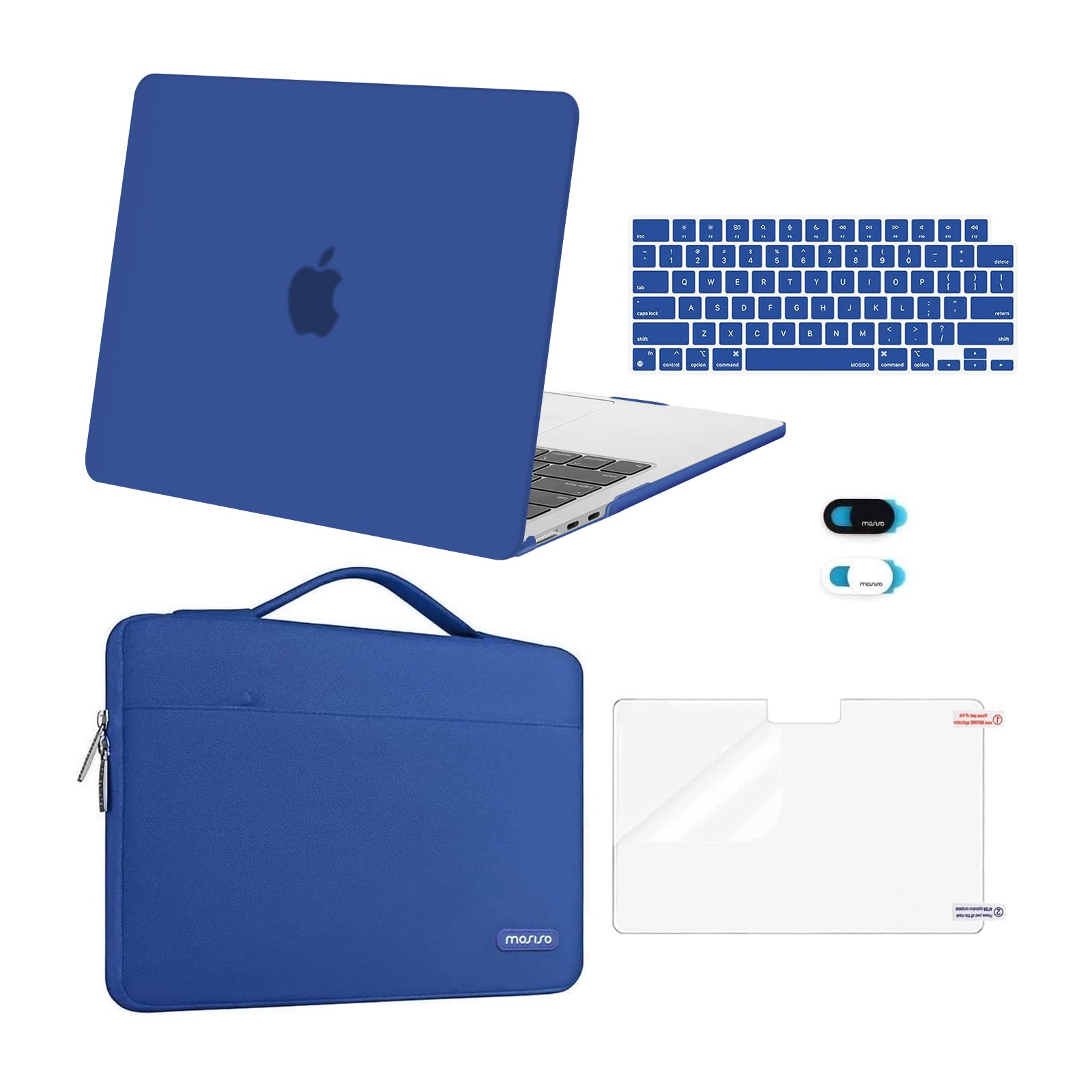 MOSISO Compatible with MacBook Air 13 inch Case 2025 2024 2023 2022 M4 A3240 M3 A3113 M2 A2681, Hard Shell&Sleeve Bag&Keyboard Skin&Webcam Cover&Screen Film for MacBook Air 13.6 inch, Royal Blue