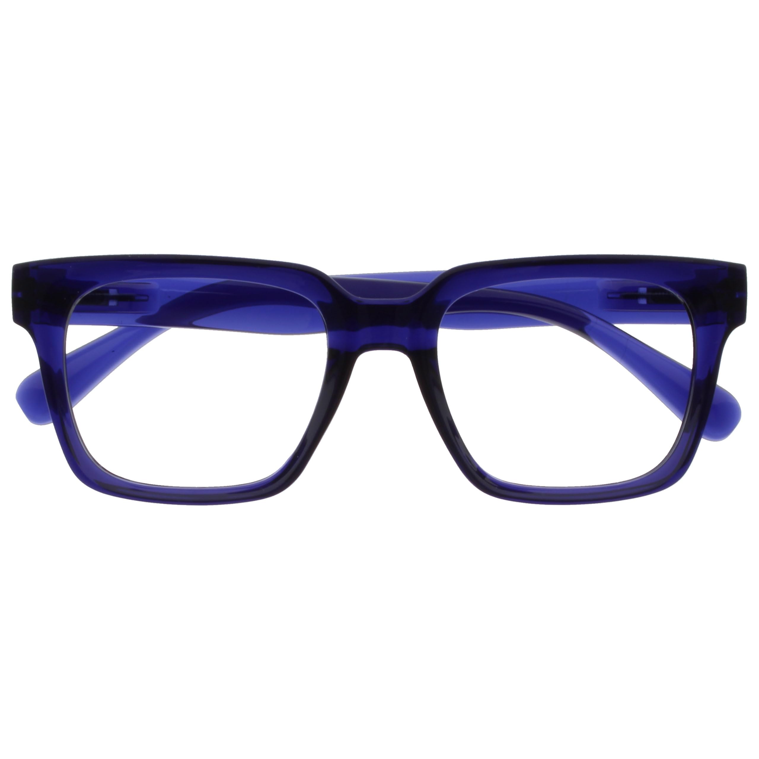 OPULIZE ERA Blue Light Blocking Reading Glasses for Women & Men-Readers-Anti-Glare-UV400 Protection-Oversized Frame-Computer and Screen Glasses-Indigo Blue-+3.50(Pack 1 of with 1 Pouch)
