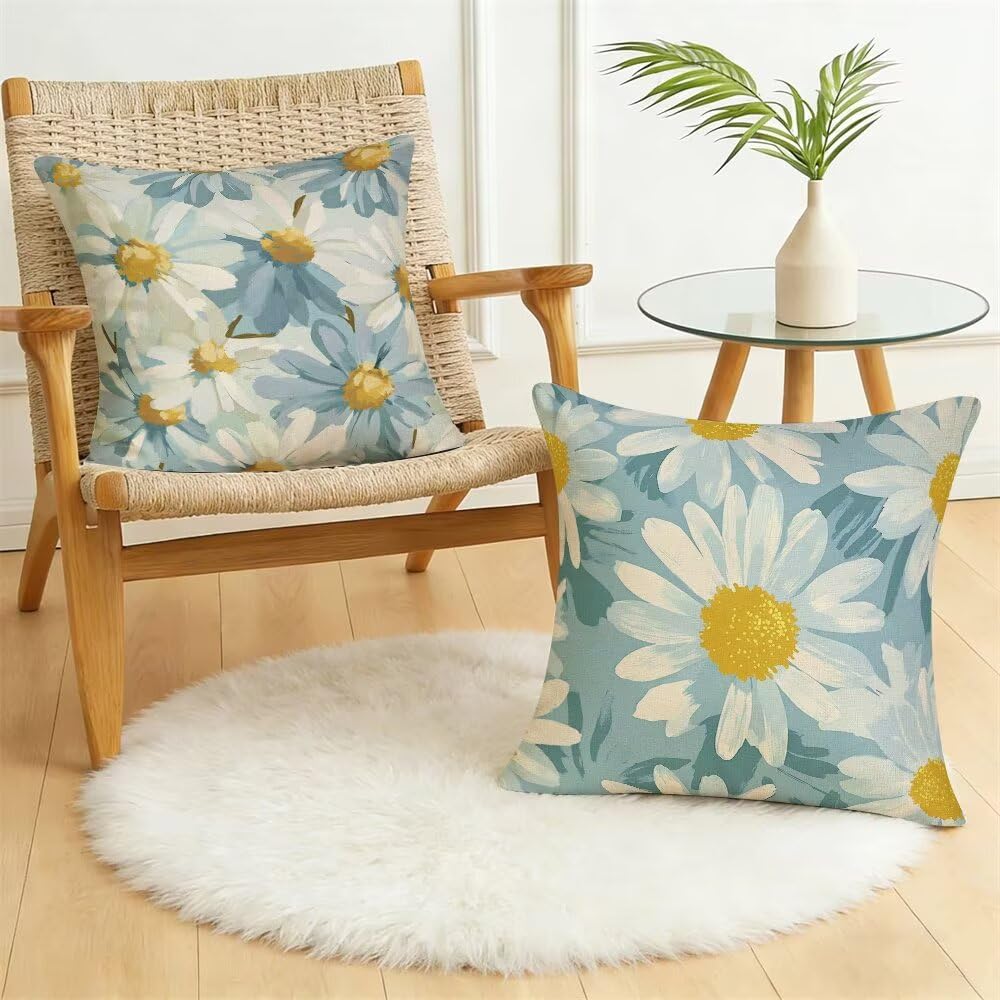 Federe Cuscini da Esterno Impermeabili 65x65 Primavera Copri Cuscini per Divano Margherita Federa Cuscino Moderno Decorativi Copricuscini per Divano Giardino Soggiorno Copricuscino Set di 2 (IU61)