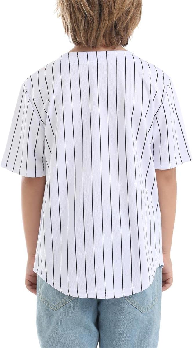 Mowbeat Boys Baseball Jersey Stripe Kids Girls Hip Hop T Shirts Short Sleeve Button Down Sport Jersey Shirt - Image 2