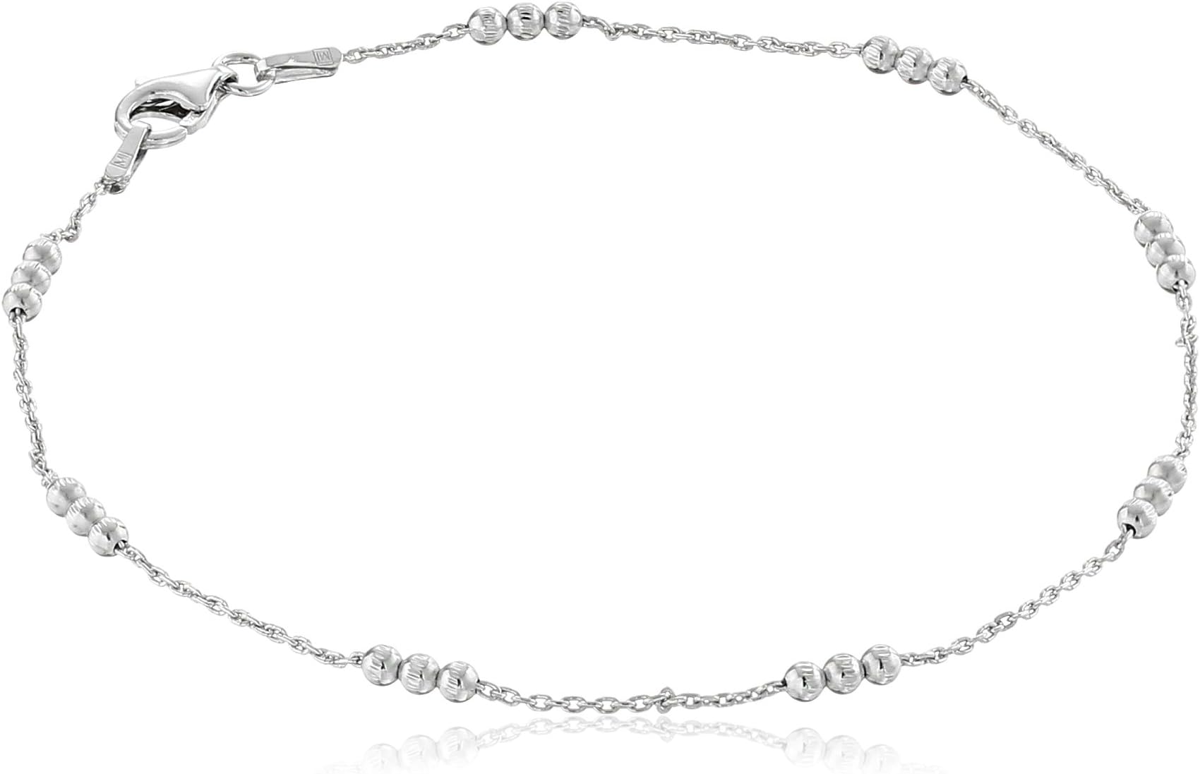 Sterling Silver Italian High Polished 3 Bead Station Anklet, 8.75"