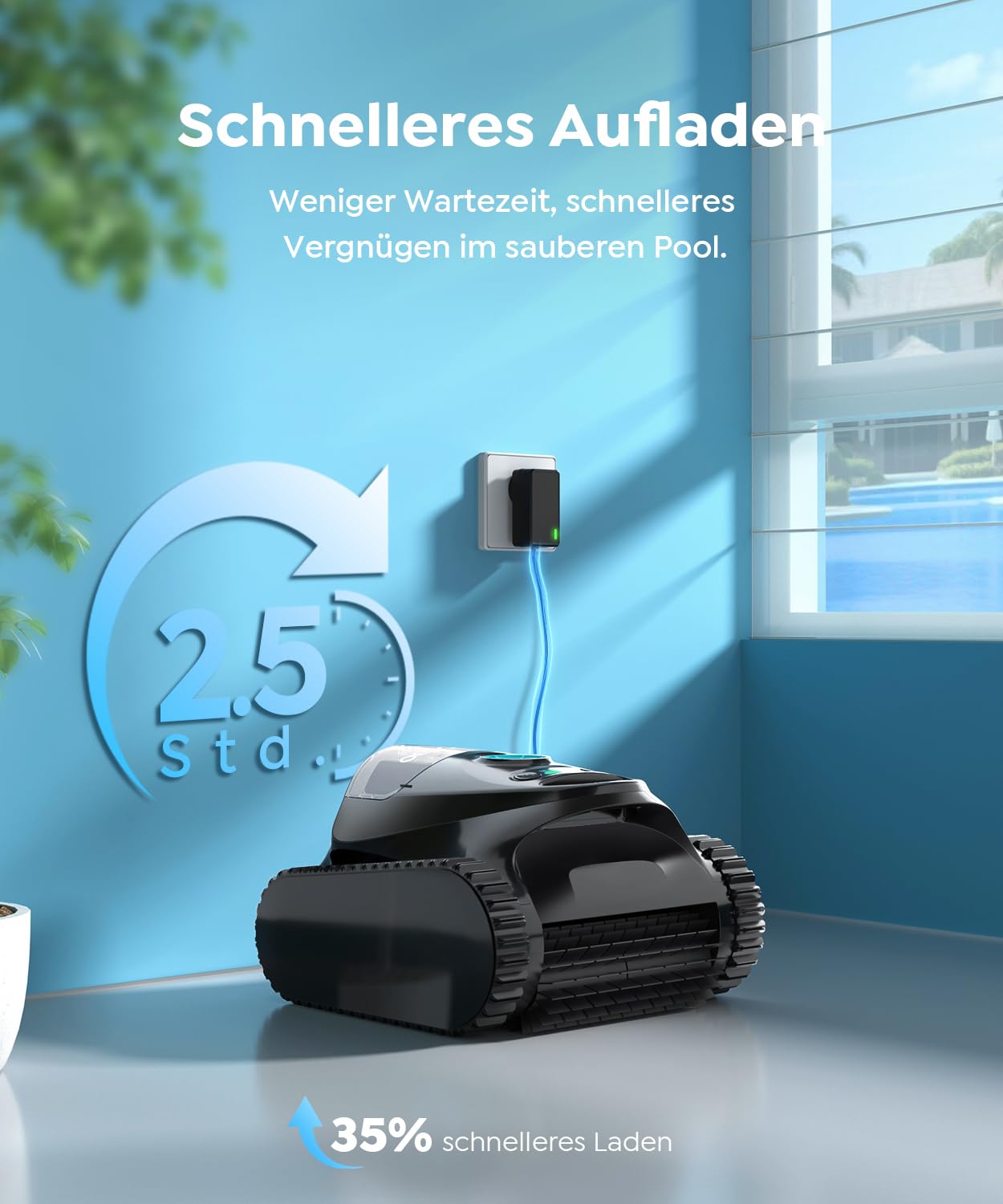 C1 Poolroboter Akku Boden und Wand, Doppelfilter, 7 Reinigungsmodi, 180 Minuten Laufzeit, Poolreiniger mit App, Starker Poolsuager Akku für Pools bis zu 150 m²,Nachtblau