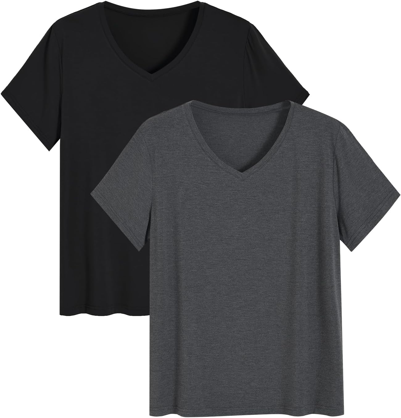 Latuza Women's Bamboo Viscose Pajama Tops V Neck Sleep Shirt 2 Pack