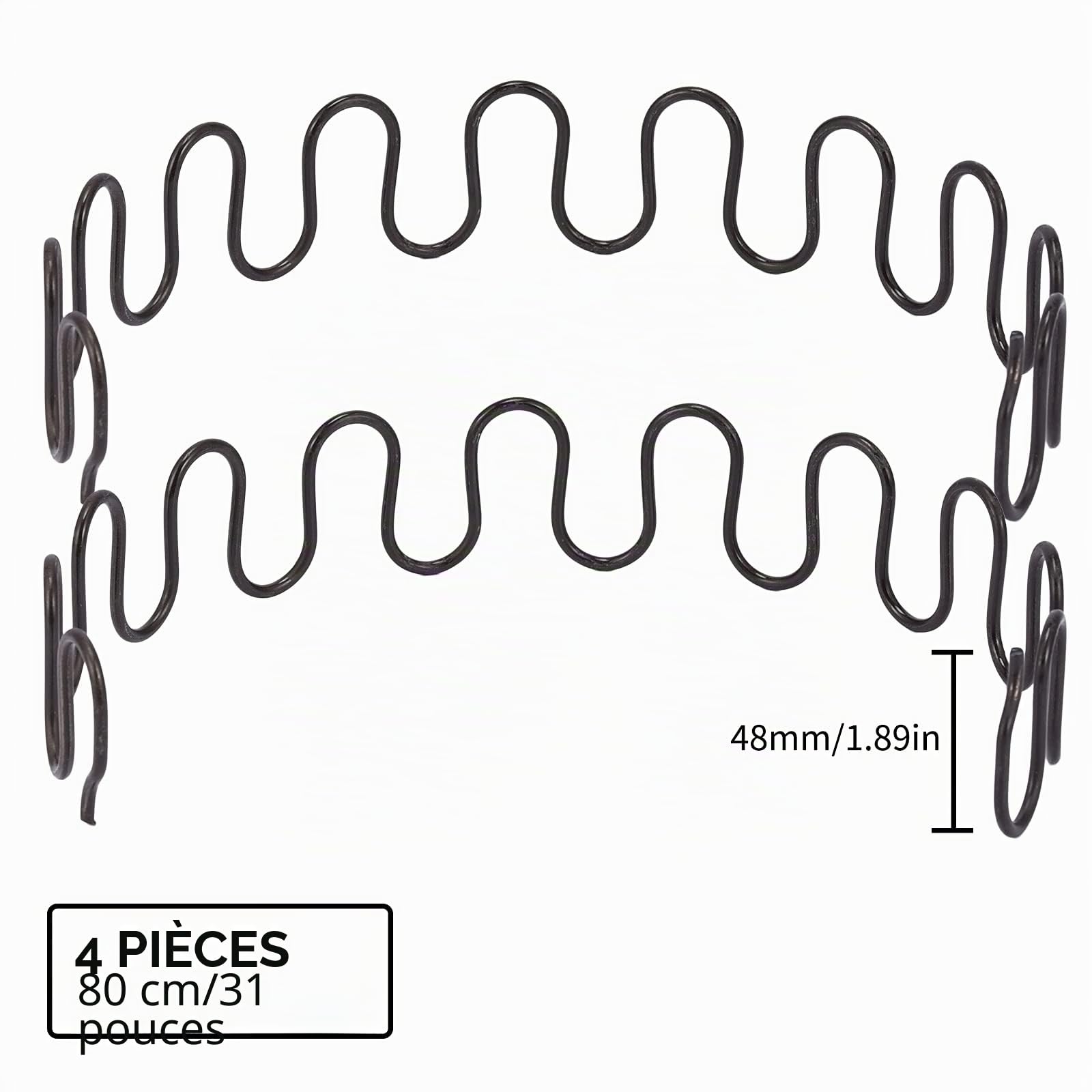 Ressorts de Rechange pour canapé 4 pièces 31in (78.74cm) avec 16 Clips en S, 4,0 Fils de diamètre Kit de réparation de Ressorts de canapé pour siège de décoration intérieure de Meubles