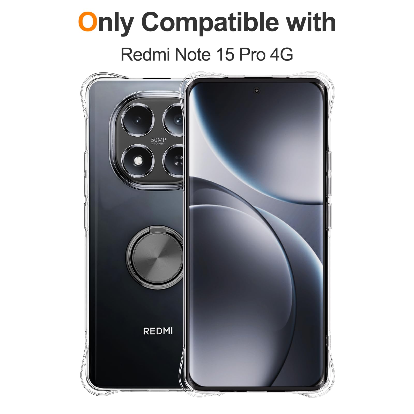 Cover Per Xiaomi Poco F7 Pro Trasparente Con Anello Ruotabile E Cavalletto - Custodia Antiurto In Silicone