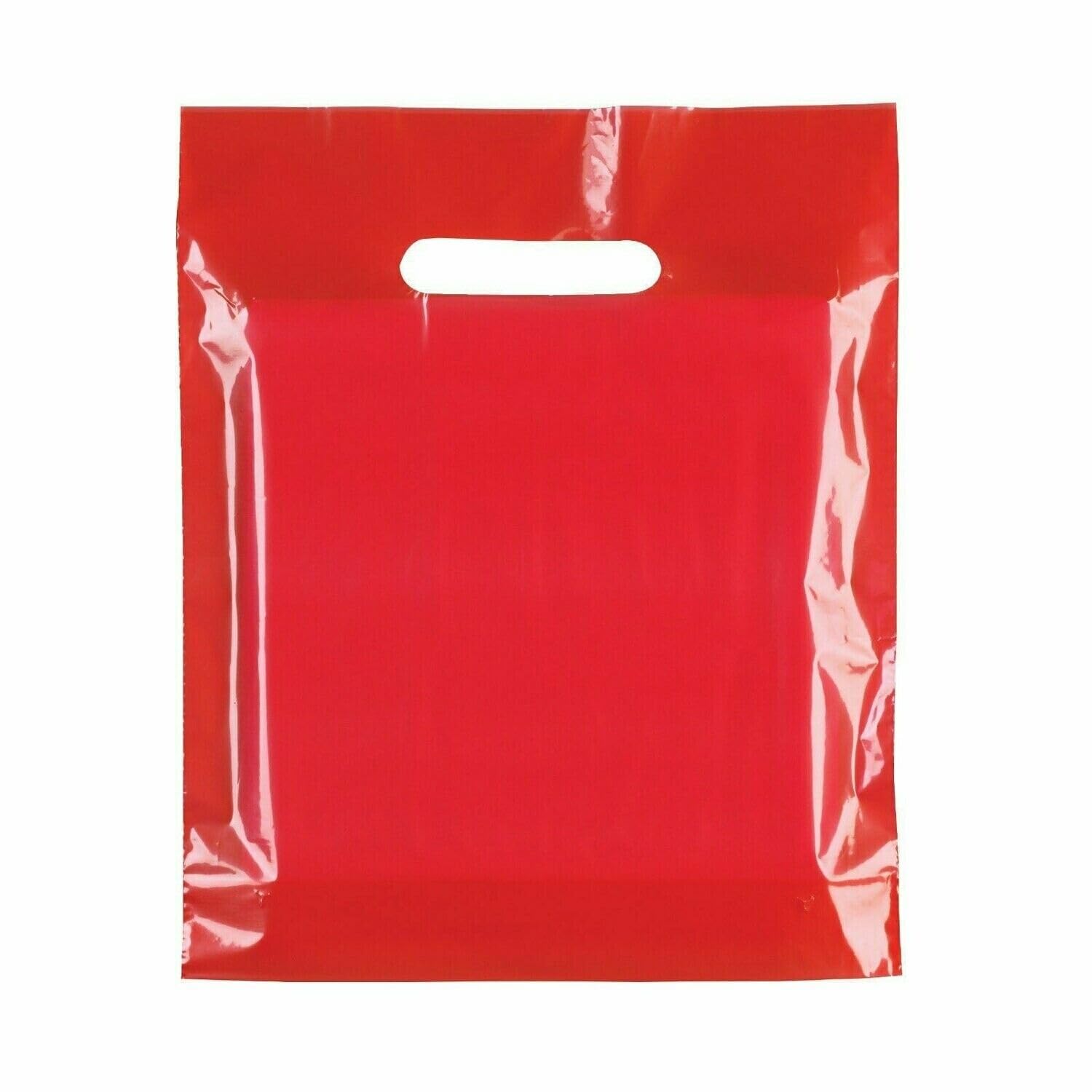 Tezraftaar® 100 x Patch Handle Carrier Bags 15" x 18" x 3" Red Reusable Plastic Shopping Takeaway Cloths Carry Bag
