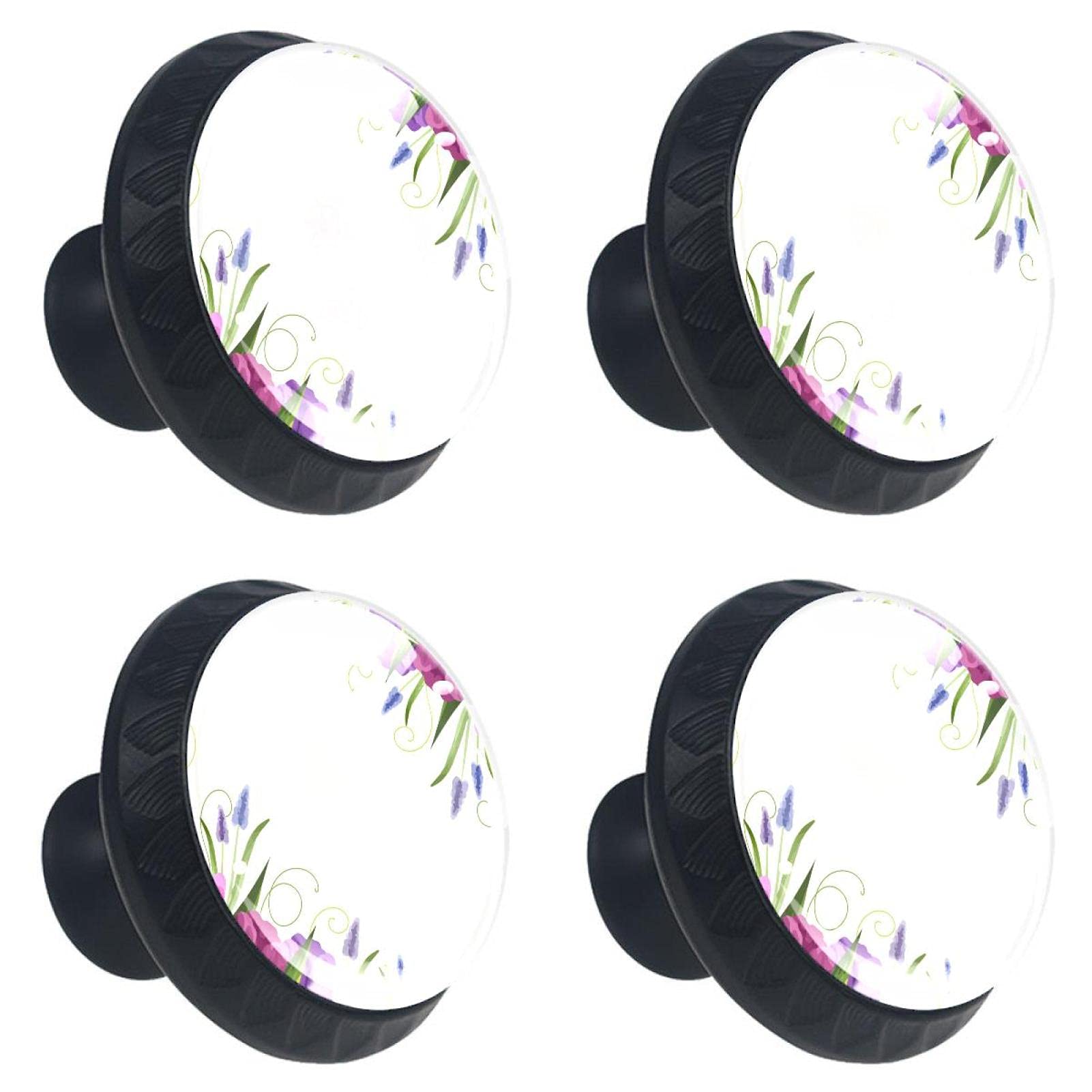 Boutons de tiroir tulipes violettes en verre multicolores pour placard et meuble de cuisine