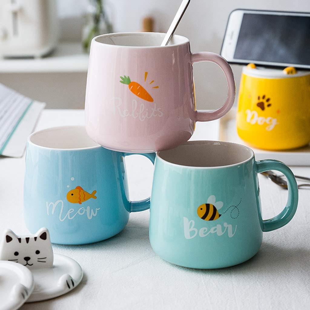 Tasse Schönes Tier bedrucktes Tassen-Set, Tassendeckel mit Handyständer, Keramik-Kaffee-/Milch-/Hafer-/Wassertassen (Grau)