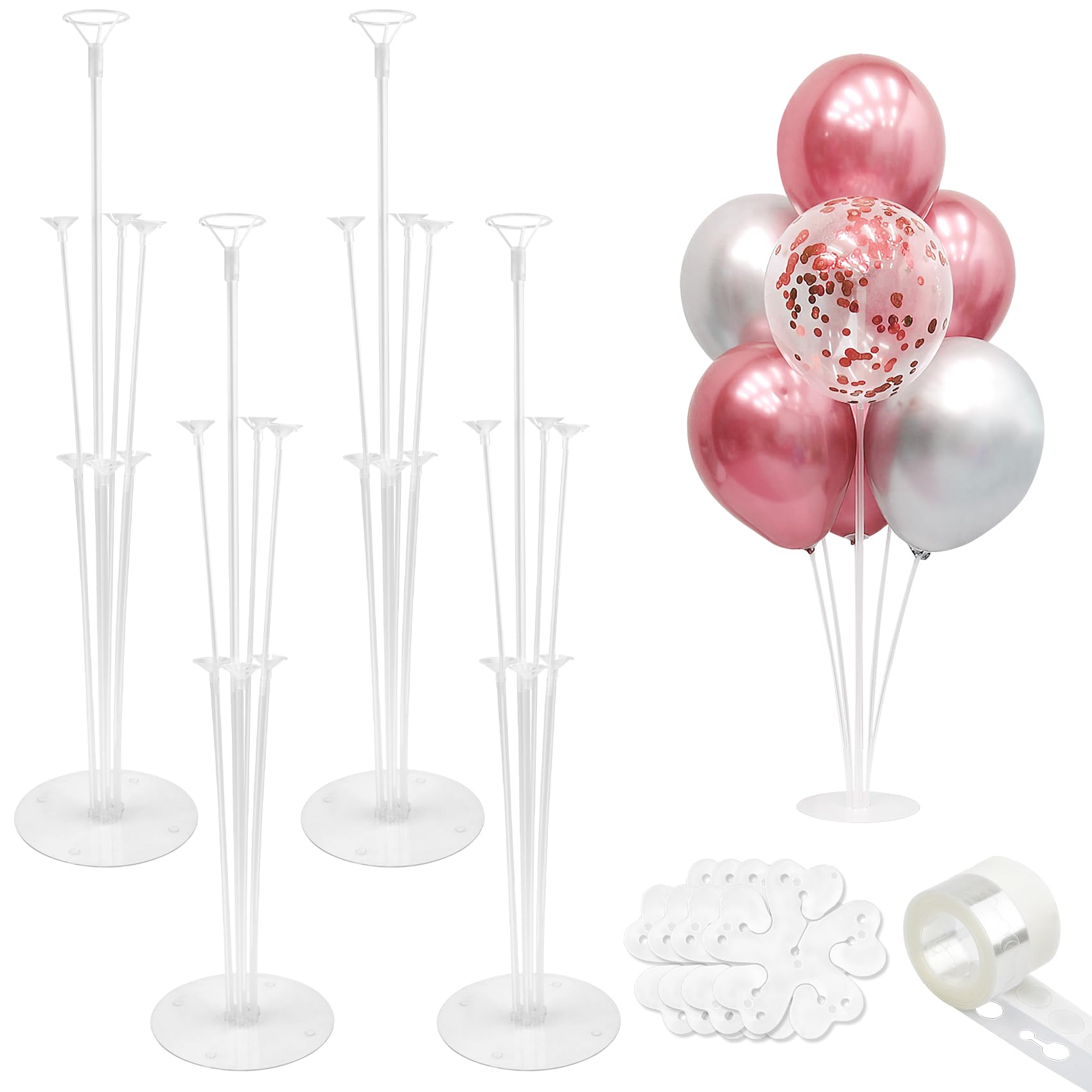 Balloon Stand kit 4 Sets 10 Pcs Balloon Arch Kit Balloons Sticks with Base Balloons Tape Balloon Arch Stands for Table Floor Party Baby Shower Decorations Table Centerpiece Decor Wedding Birthday