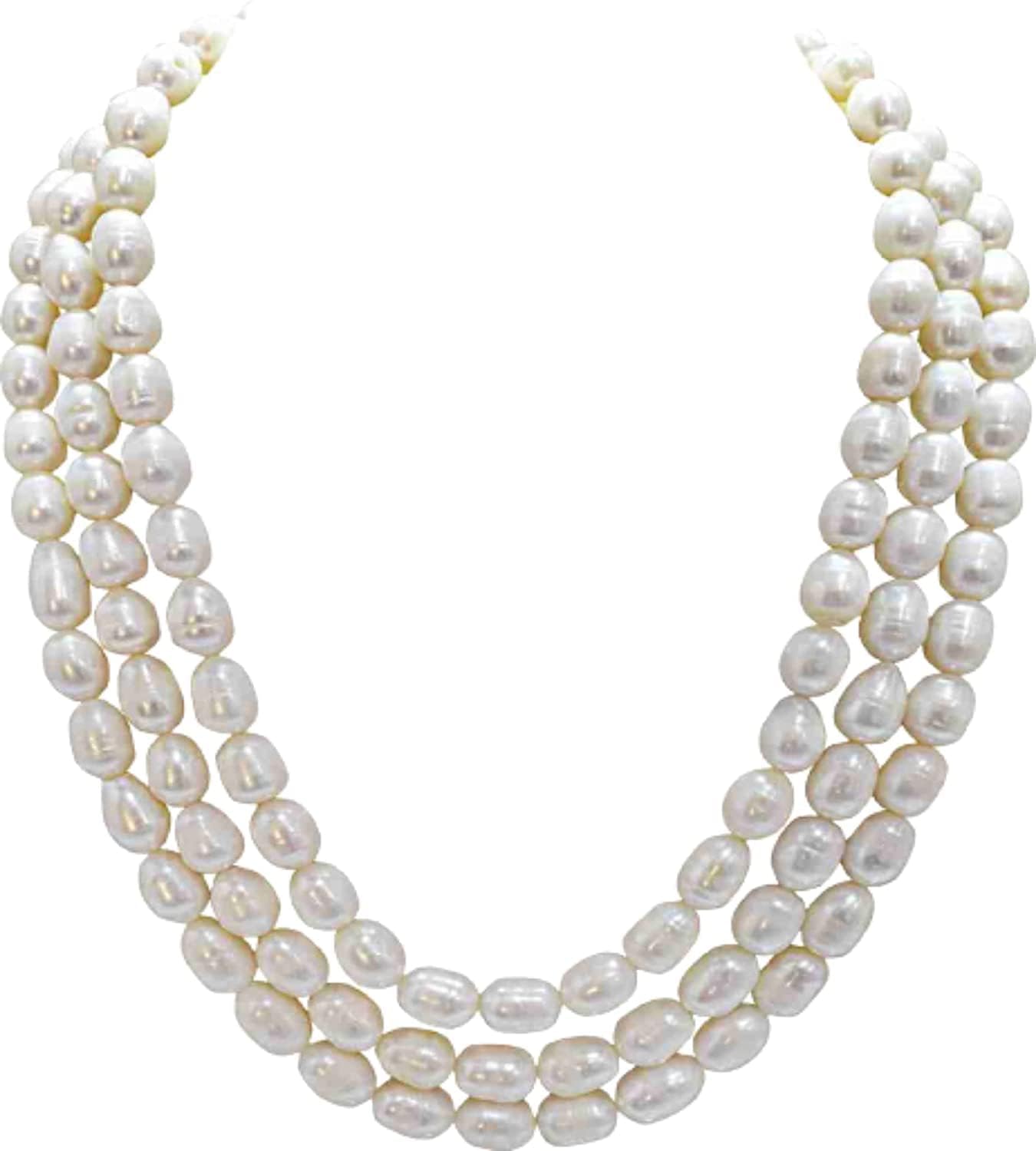 Sana Gems 3 Layer Pearls Fresh Water Rice Pearls 4-5 mm AAA+ Quality Necklace For Women