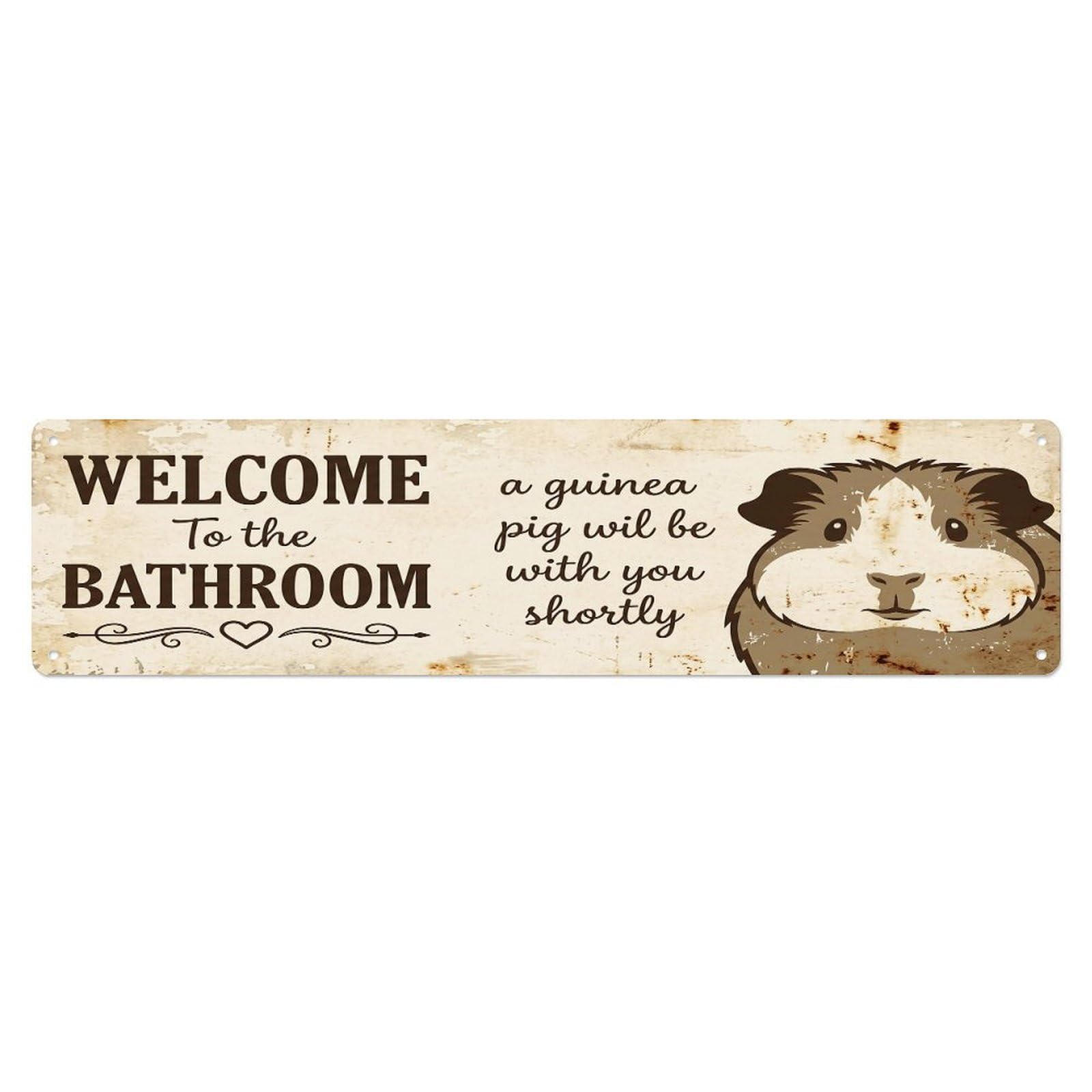 Vintage WELCOME To The BATHROOM Guinea Pig Metal Tin Sign
