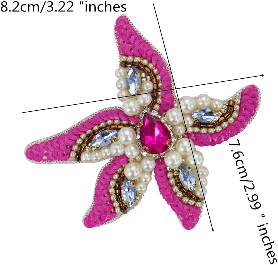 Ocean Animals Beaded Rhinestone Patches Crab Fish Shrimp Starfish Conch Sew On Appliques Sequins Bead Applique Patches 2pieces (H Mix 3pieces)
