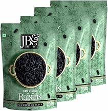 JB&CO - Afghan Seedless Black Raisins (Kali Kishmish) Dry fruits | 4 packs of 250g each - 1000g |100% Fresh and Natural Dry Fruits Kismis High in Antioxidants | Combo Pack of 4 pouches 250g each