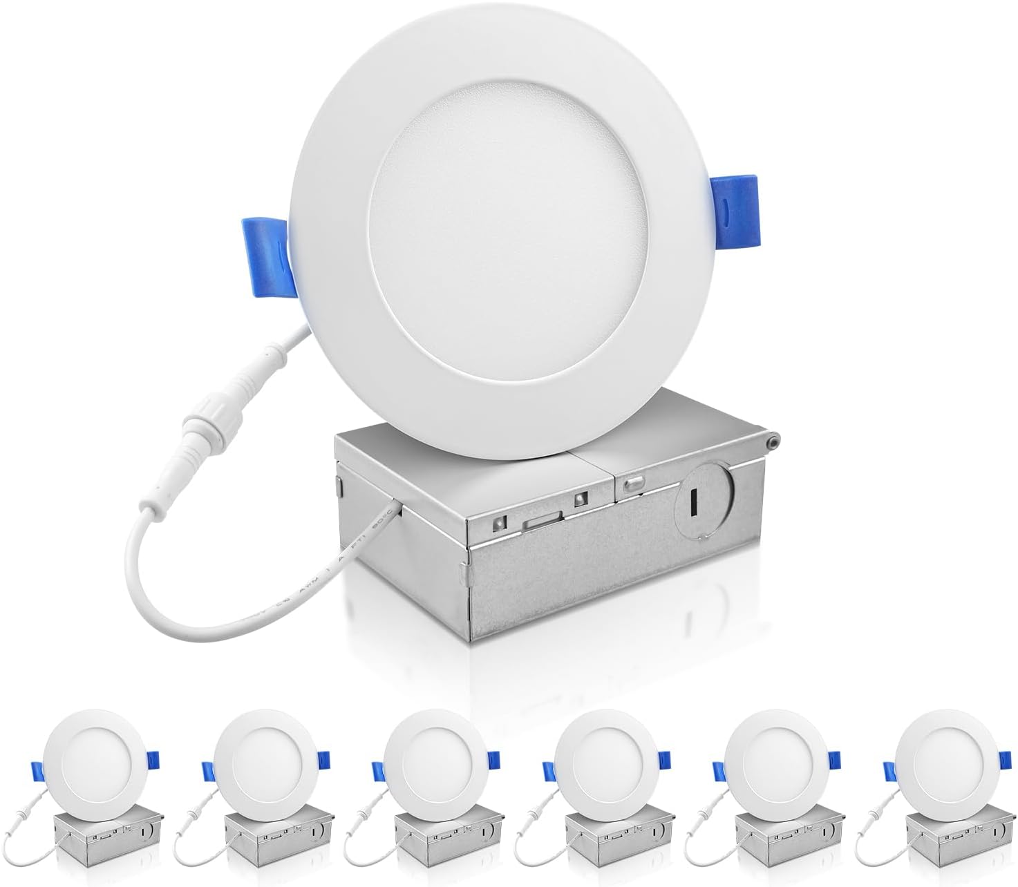 ECOELER4 Inch Ultra Thin LED Recessed Ceiling Lights, Smooth Trim Canless Downlight, 11W 850Lm 5000K Daylight, Dimmable Slim LED Panel with Junction Box, ETL&Energy Star, 6 Pack
