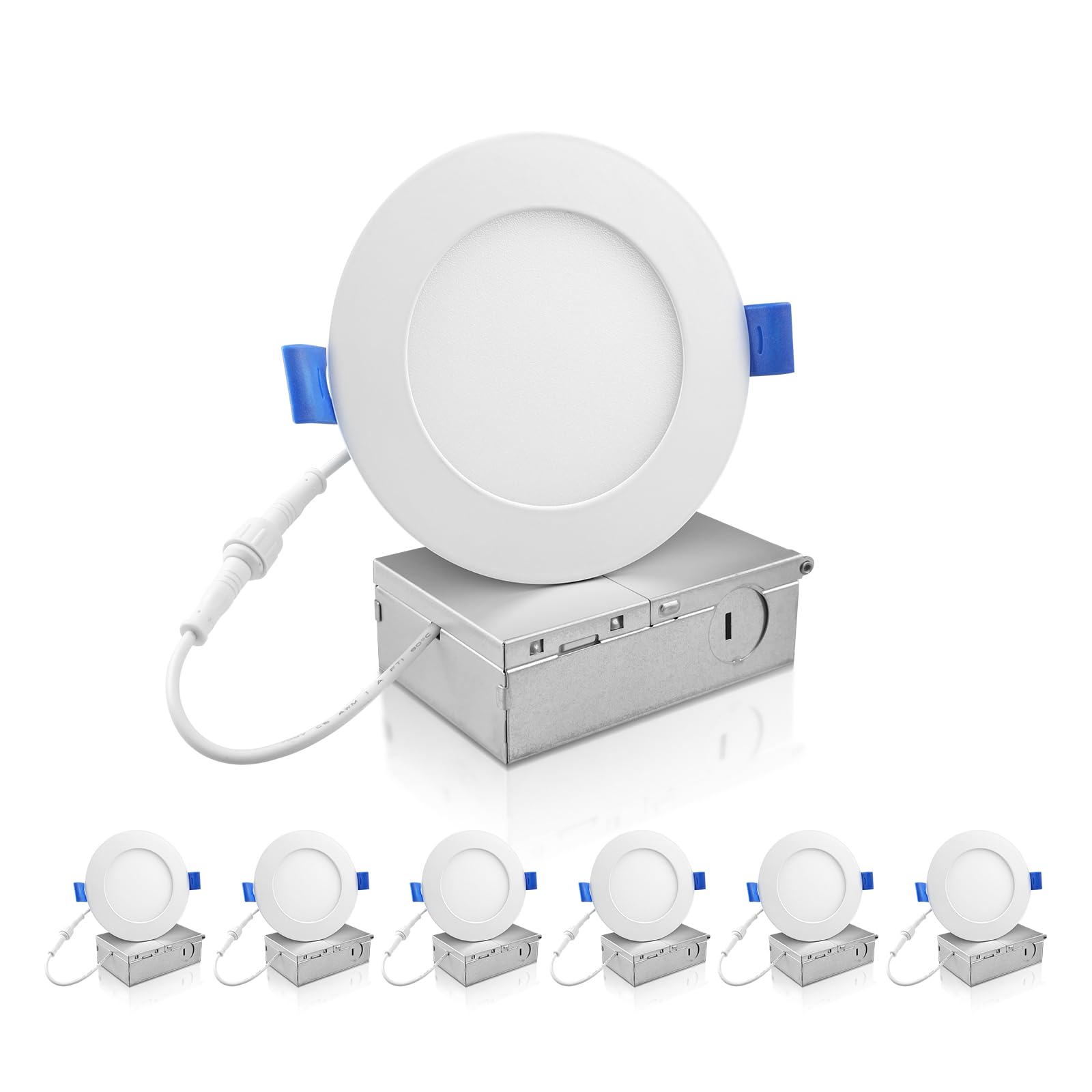 ECOELER4 Inch Ultra Thin LED Recessed Ceiling Lights, Smooth Trim Canless Downlight, 11W 850Lm 5000K Daylight, Dimmable Slim LED Panel with Junction Box, ETL&Energy Star, 6 Pack