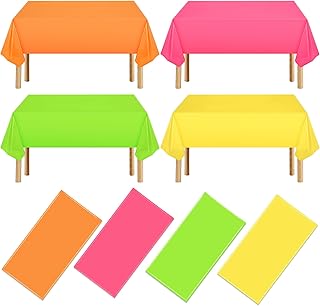 NOVWANG Neon Plastic Tablecloth, 4 Pack Fluorescent Colors Tablecloth Mi...