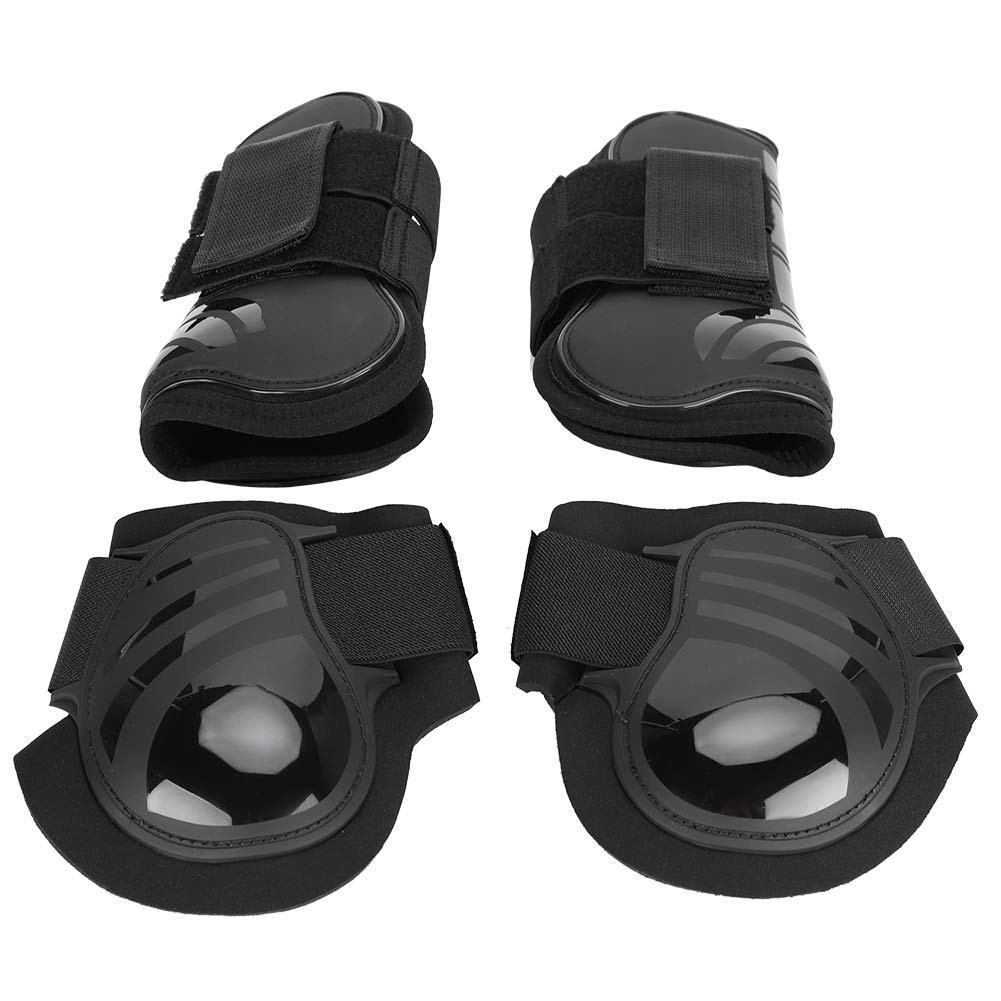 Nikou Stivali per la Gamba del Cavallo Anteriore, 2 Paia di Cavallo Elastici Addensare Pu Stivali Posteriori Anteriori Protezione Gambe per Allenamento Salto(L-Nero)