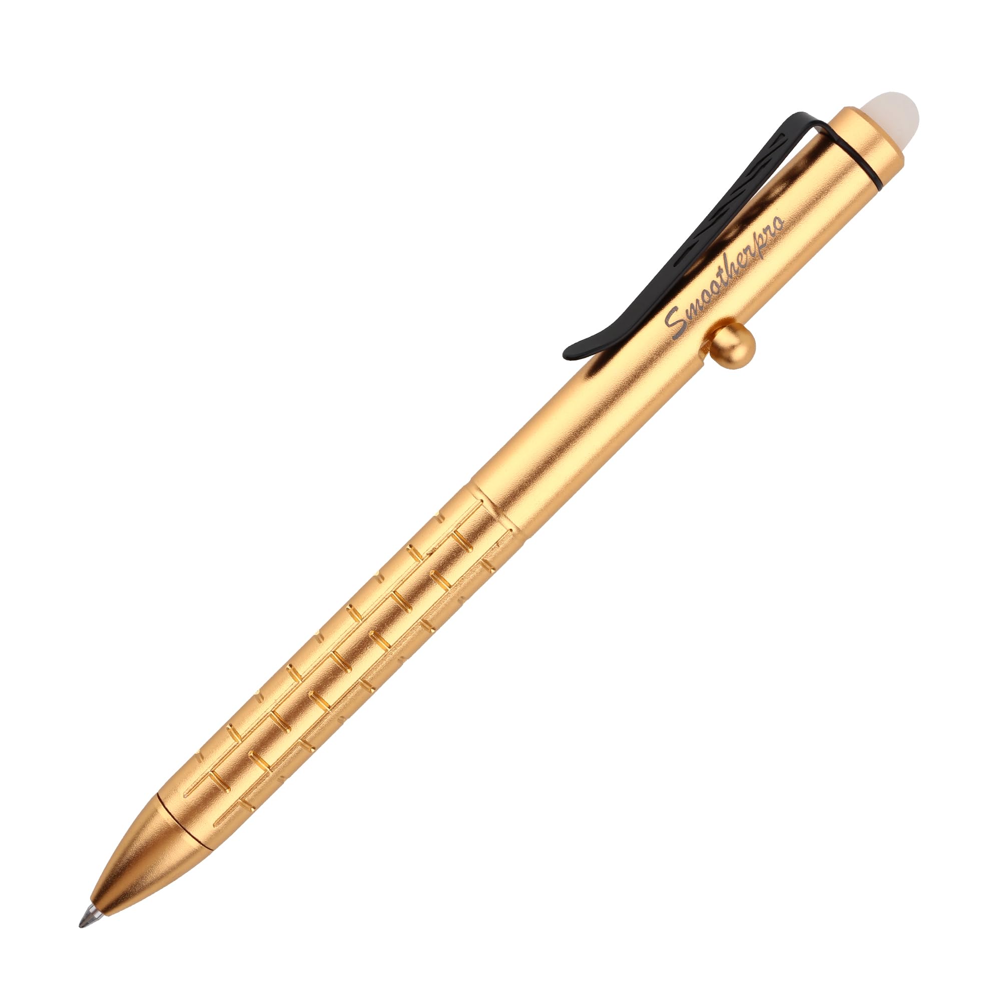 SMOOTHERPRO Bolt Action Pen, Aluminum Erasable Ballpiont Pen Compatible with Pilot FriXion Refill, EDC Pen for Writing, Gold (SAF152GD)