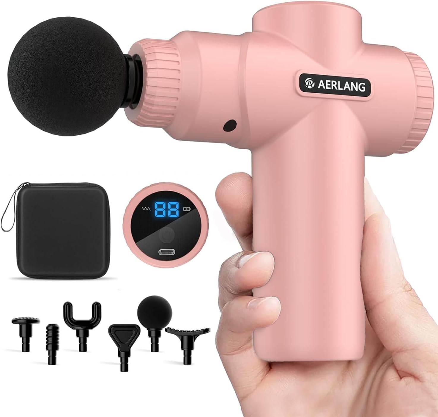 AERLANG Mini Massage Gun-Pink,Muscle Deep Tissue Massager Gun, Percussion Gun Massager for Pain Relief, Portable Quiet M