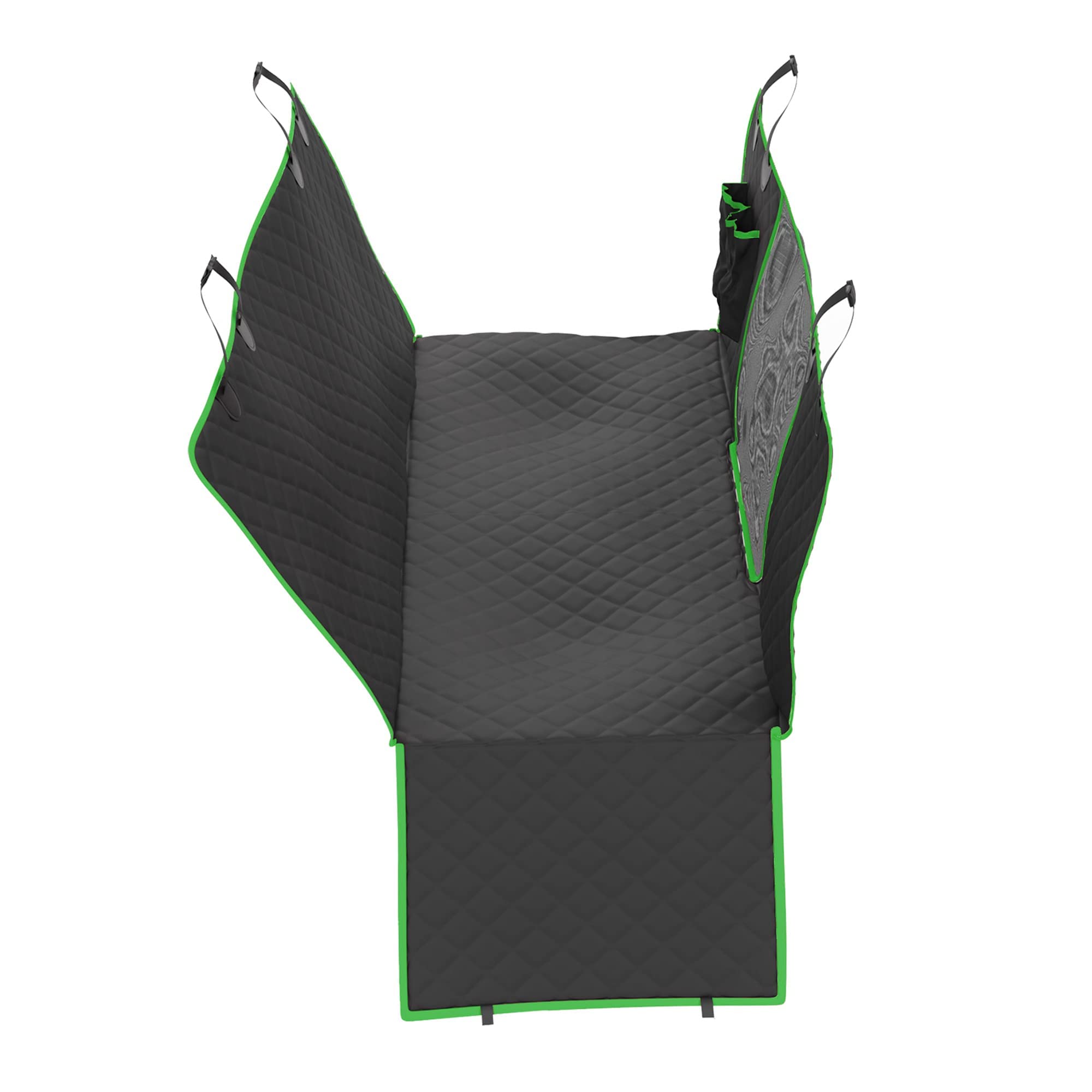 Dog Car Seat Cover, Back Seat Pet Cover - Waterproof, Scratchproof, Nonslip, Hammock, Backseat Protection from Fur, Dirt, Accidents, Car Size, Black/Green Color, Safety Harness Included