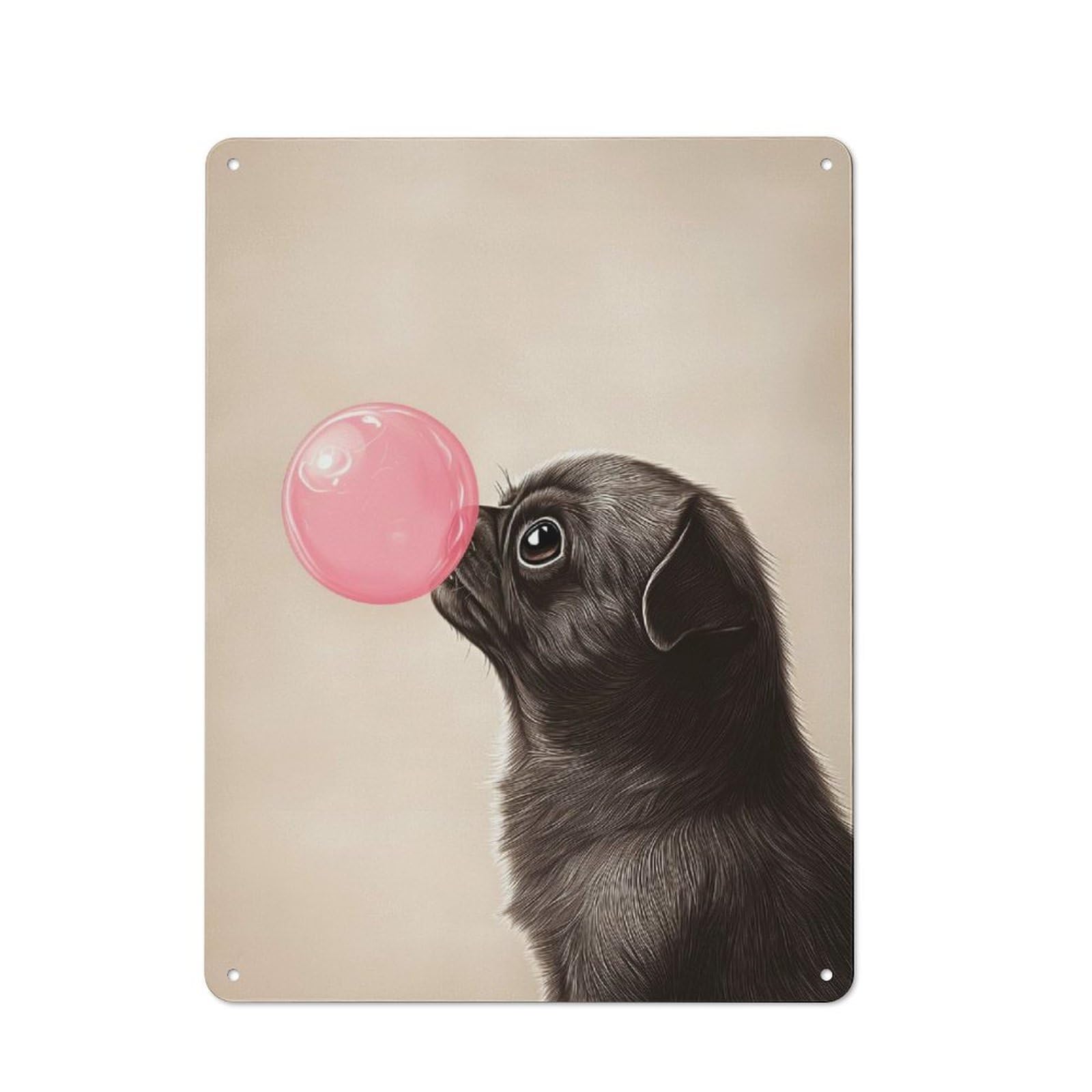 Junmoney Style-19 Pug Blowing Bubble Gum Metal Wall Sign 40X30cm, Rustic Decor For Pub Or Café, For Home Interiors, Feature Walls And Decorative Displays