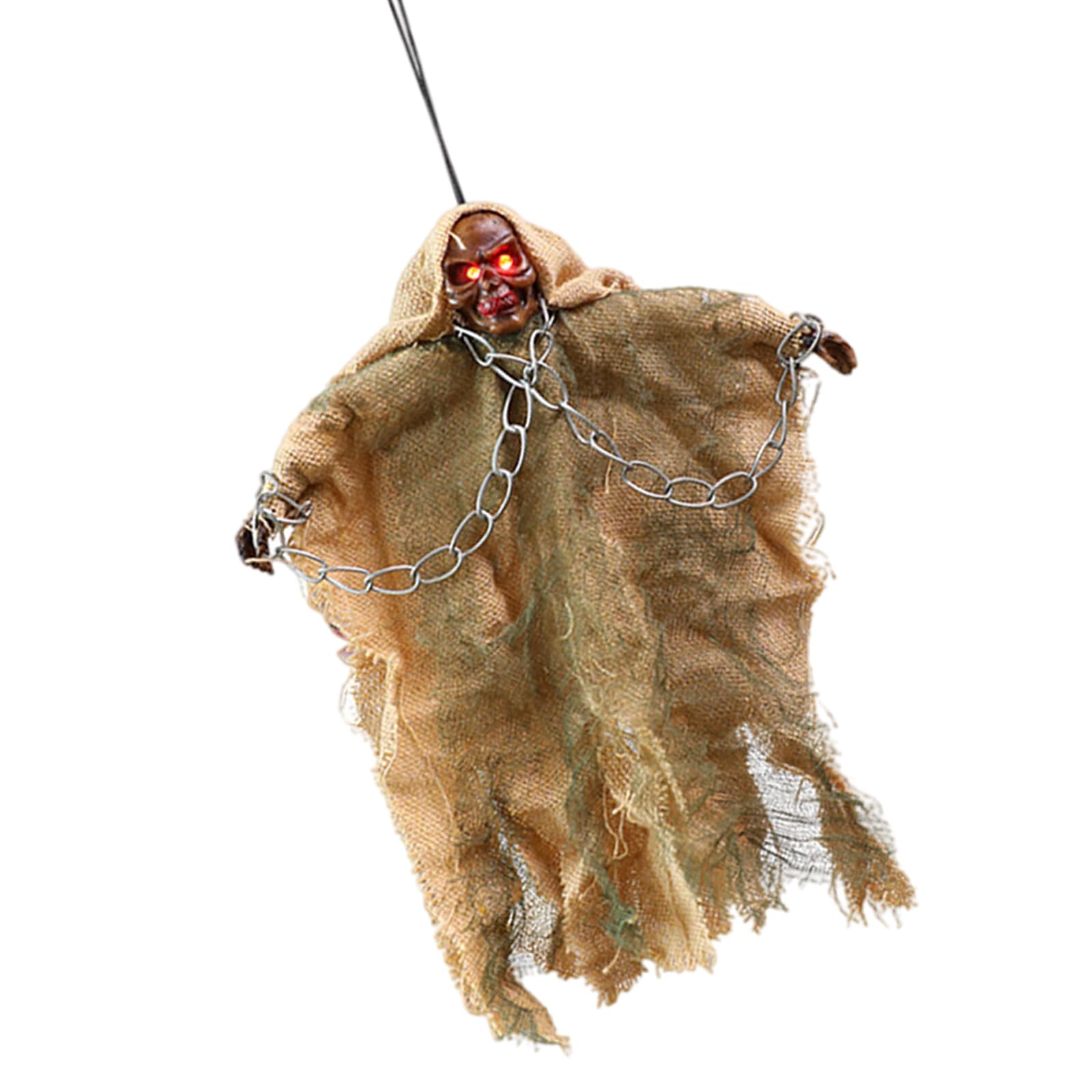 YPBEW Halloween Ghostly Witch Ceiling Decoration with Glowing LED Eye Skeleton Hanging Ornament for Garden Doorway Yard Broom Ornament