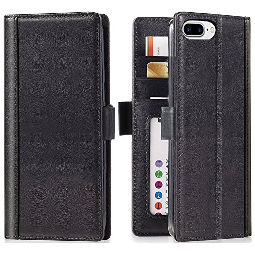 iPhone 8 Plus Case, iPhone 7 Plus Case -- iPulse Italian Full Grain Leather Handmade Flip Wallet Case For iPhone 7 Plus and iPhone 8 Plus ( 5.5 inches) -- Black