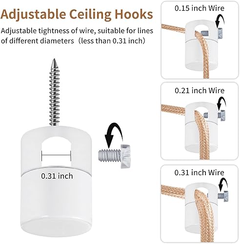 Miniatura 3 de Paquete de 6 ganchos de techo mejorados para luces colgantes, ganchos blancos para luz de techo, gancho de aluminio súper carga, gancho moderno para