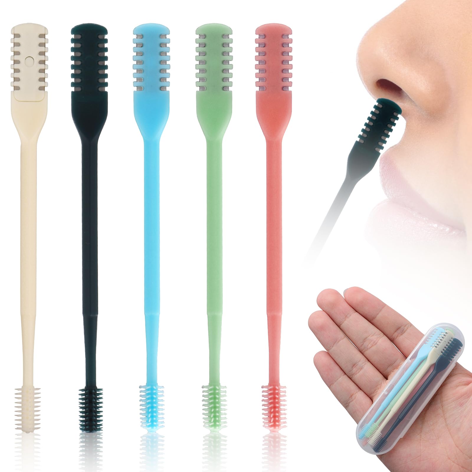 5pcs 2-in-1 Nasal Hair Cutter Double Sided Nose Hair Trimmer 360 Rotating Nose Cleaner Portable Manual Nostril Removal