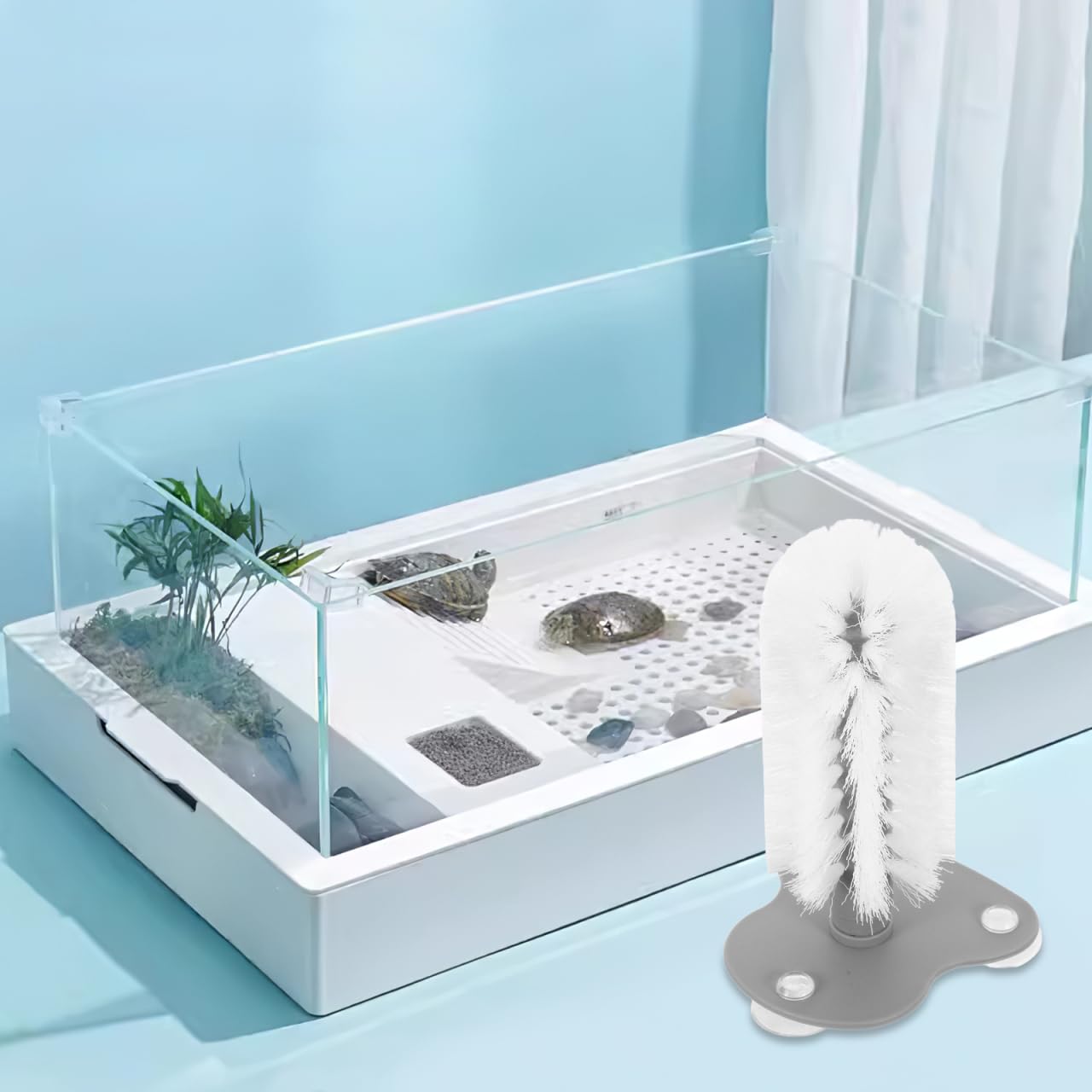 Spazzola per la pulizia delle tartarughe con ventosa forte, spazzola multifunzione per la pulizia della schiena e massaggio per sane tartarughe, design innovativo con setole