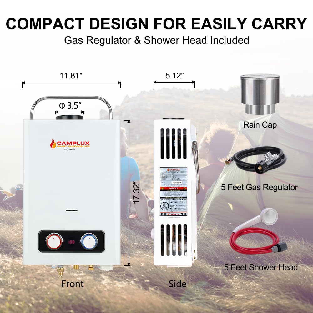 Amazon.com: Portable Tankless Water Heater, Camplux 1.58 GPM Outdoor Propane  Hot Water Heater with S/S Rain Cap : Clothing, Shoes u0026 Jewelry