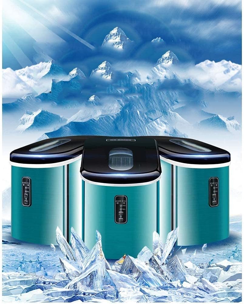Ice Cube Maker Counter Top Ice Maker Machine Portable Compact Electric High Efficiency Express Ice Making Machine Mini Cube, 16kg of Ice per 24 Hours, Stainless Steel