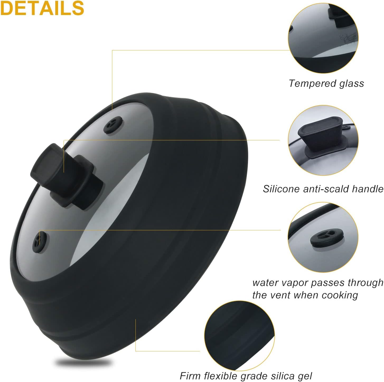 Microwave Splatter Cover Microwave Cover for Food Collapsible Plate Cover Lid with Easy Grip Handle Safe Tempered Glass & Silicone Pot Cover Splatter Heat Resistant Cover Guard (BLACK 9 INCH): Home & Kitchen