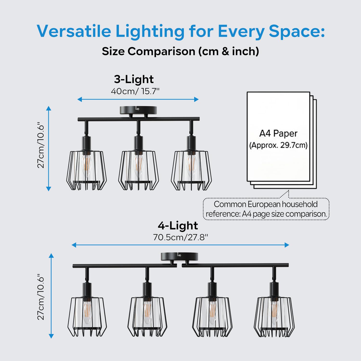 LVWIT Lampara Techo Con 3 Focos,Focos LED Interior Techo Giratorios E14, Lámparas de Techo Negro con Pantalla de Acrílico,Foco de Interior Iluminación para Dormitorio,Pasillo, Recibidor(Sin Bombilla)